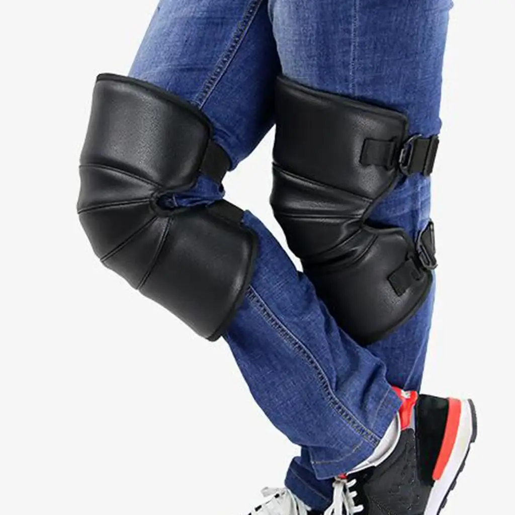 35cm Black Leather Motorcycle Warm Knee Pads Leg Warmers Adjustable