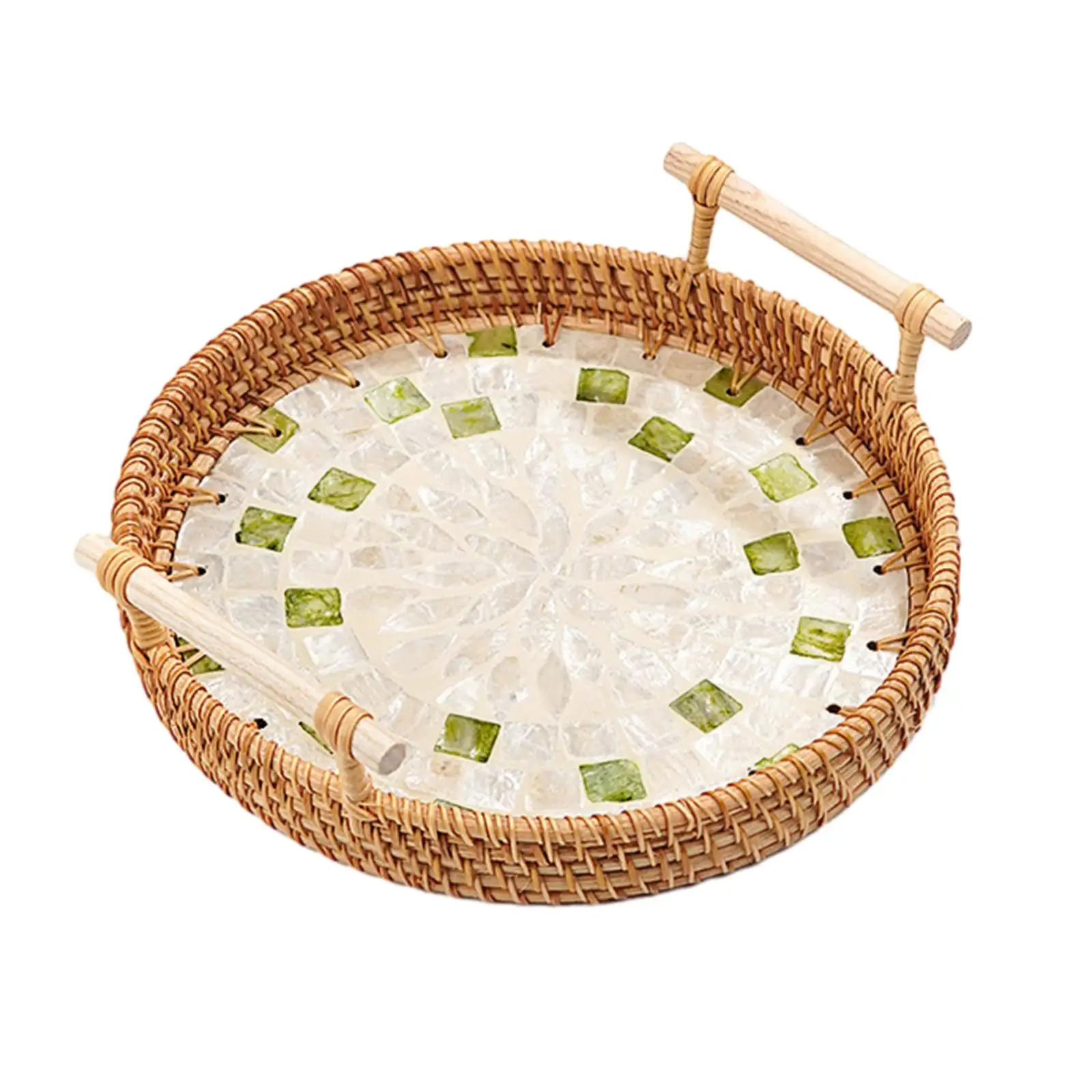 Woven Rattan Serving Tray Bread Nordic Multifunctional Cake Snacks Tray for Kitchen Coffee Table Afternoon Tea Party Living Room