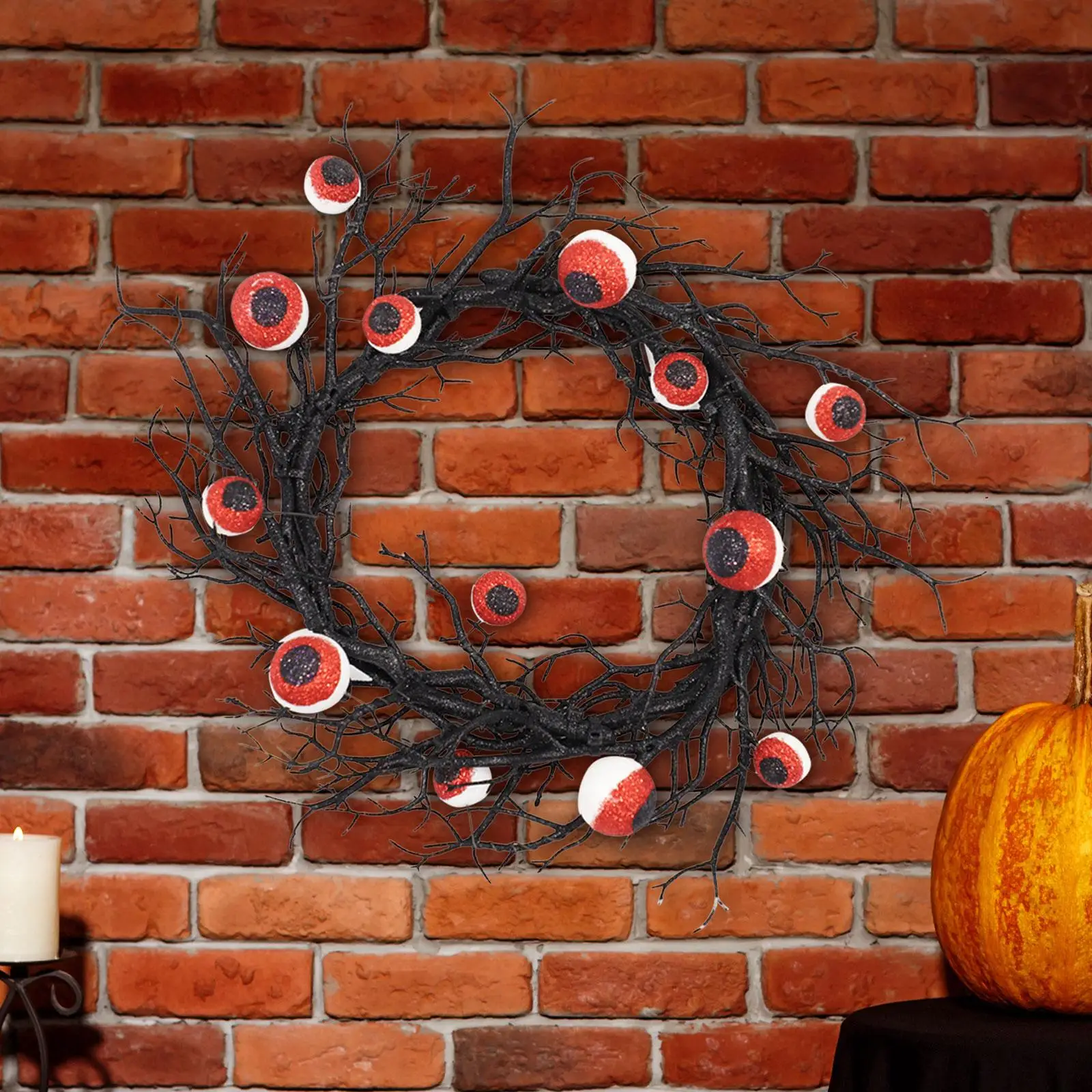 Front Door Wreath Home Decor Black Hanging Eyeball Wreath with Lights for Festival Farmhouse Indoor Celebration Haunted House