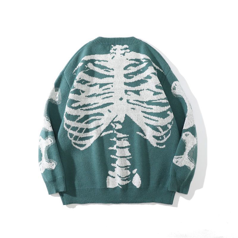 American style high street small crowd skeleton sweater men's round neck  pullover loose fried street knitting coat knit sweater - купить по выгодной  цене | AliExpress