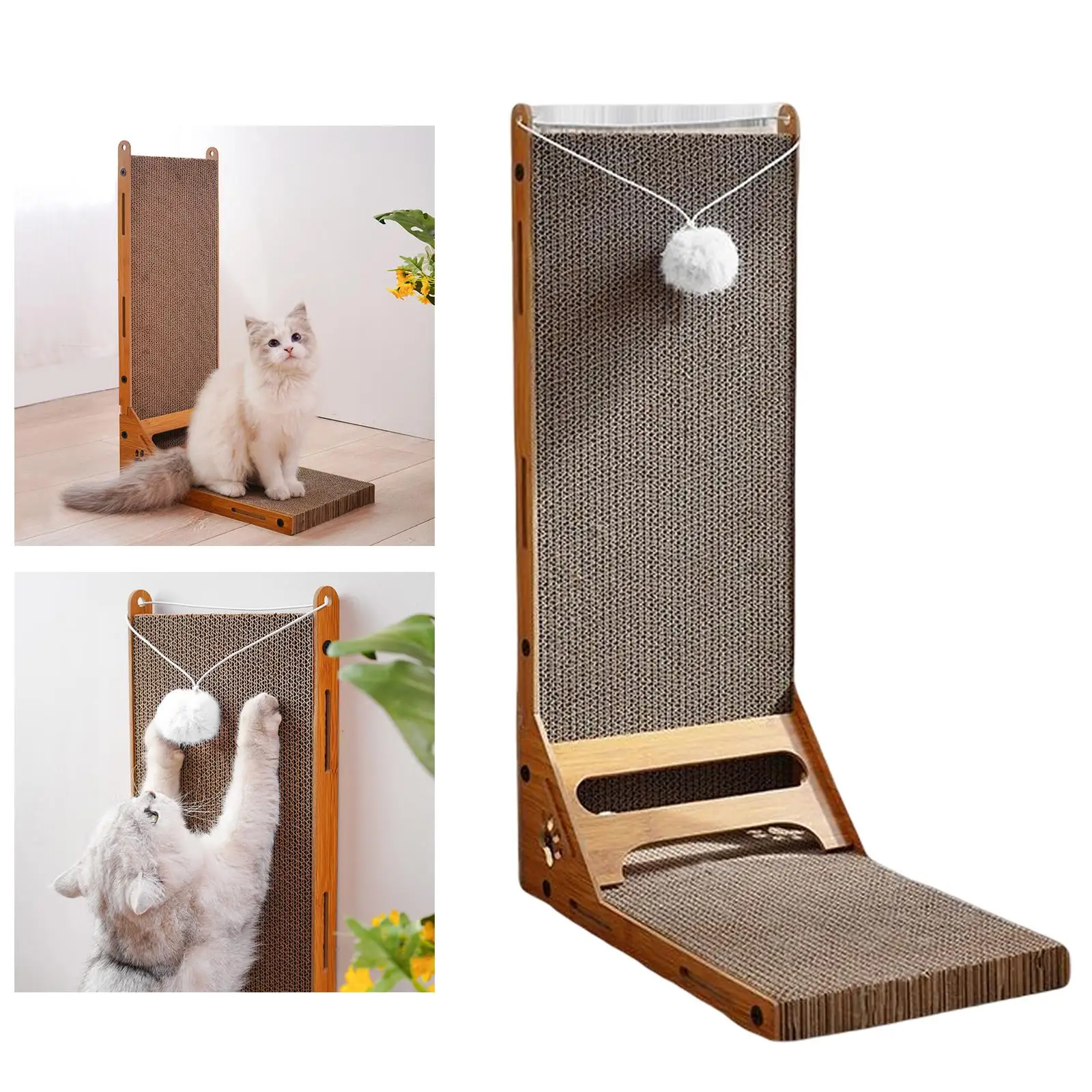 Vertical Cat Scratcher Cardboard Lounge Bed with Ball for Indoor Cats Kitten