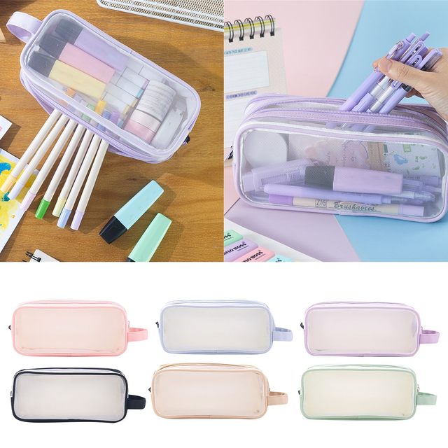 1 Piece Grid Mesh Pencil Case 2 Compartment Pen Bag Clear Pencil Pouch For  Teen Student College Purple - AliExpress