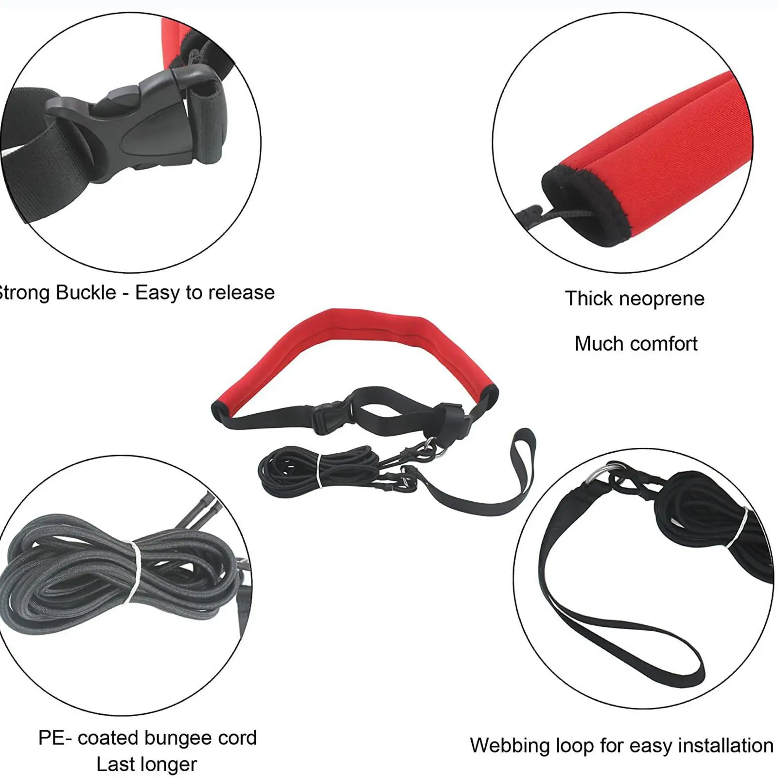 Pool Swim Trainer Belt Harness Adjustable Waist Belt Cord Loop Elastic Rope Band Swim Tether for Athletes Professionals Kids