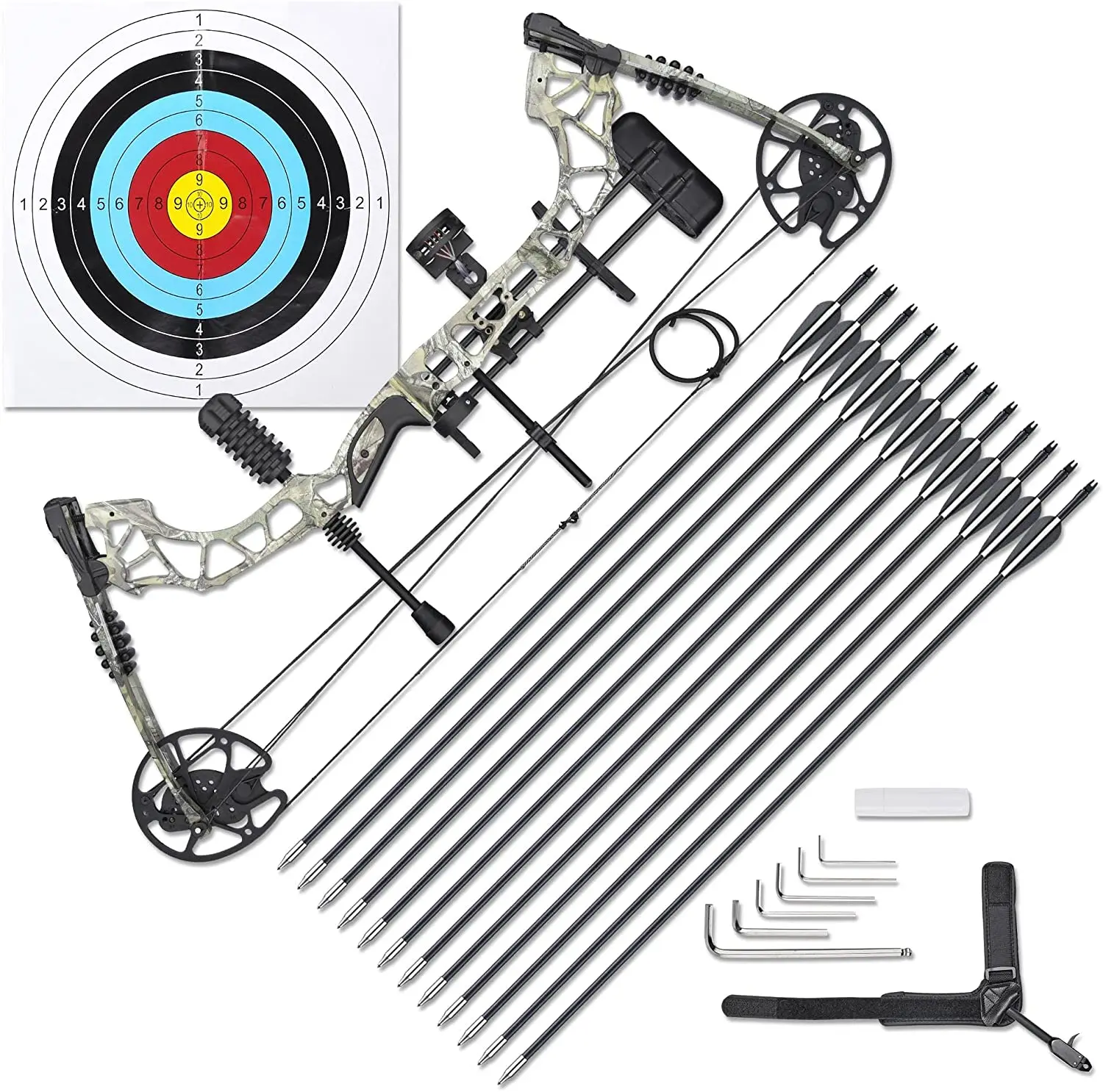 Compound Bow Arrow Kit 30-70lbs 329fps Archery Hunting Shooting Target 
