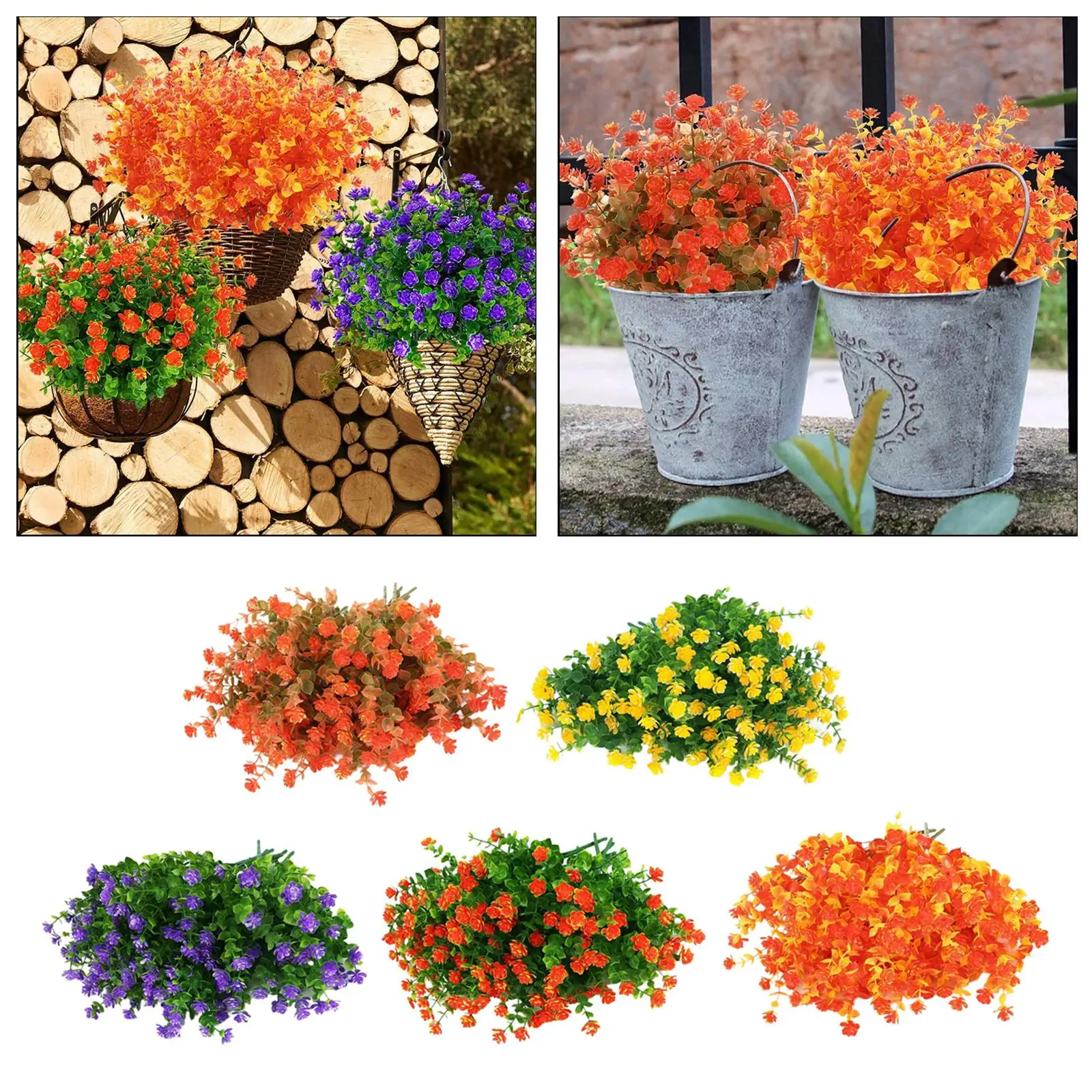 12 Bundles Artificial Flowers Fake Greenery Outdoor UV Resistant No Fade Faux Plastic Plants Garden Porch Window Box Decorating