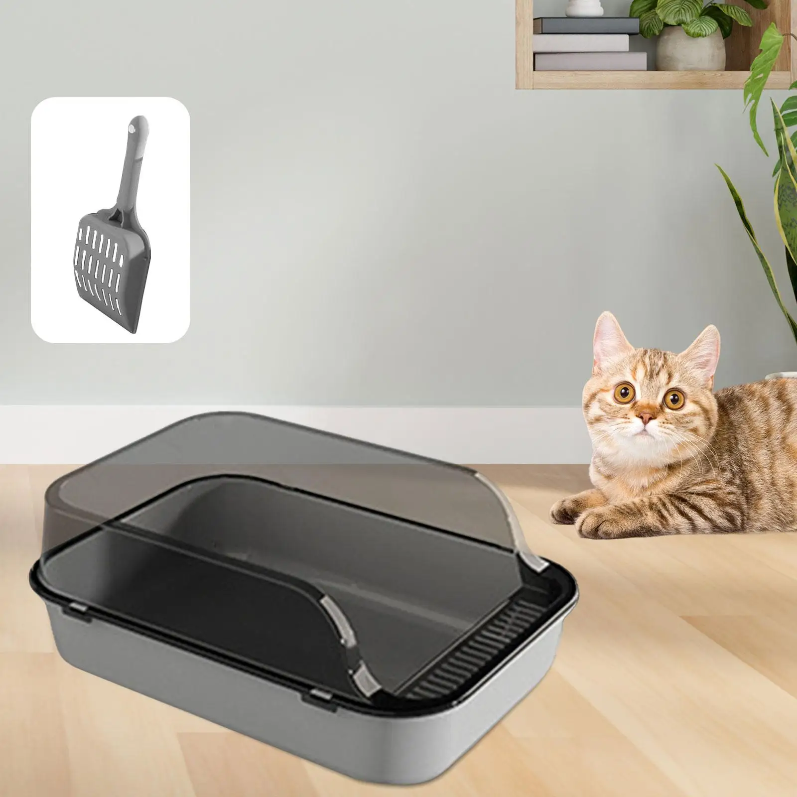 Open Top Cat Litter Box Removable High Sides Splashproof Cat Sandbox Semi Closed