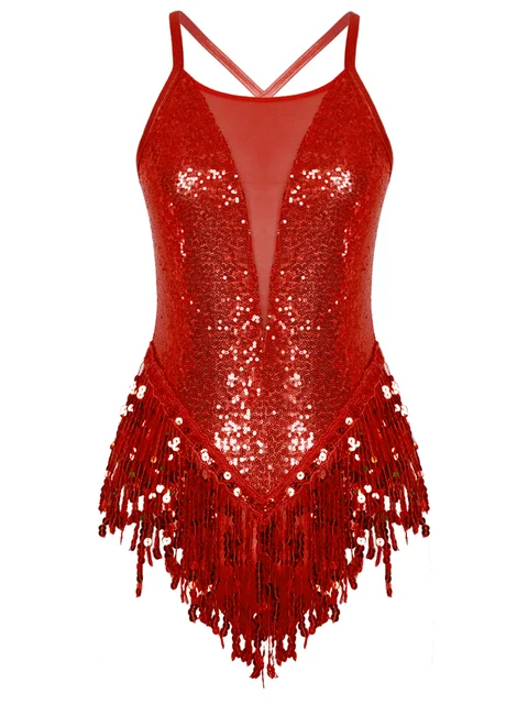 Women Fringed Latin Dance Leotards Samba Chacha Figure Skating