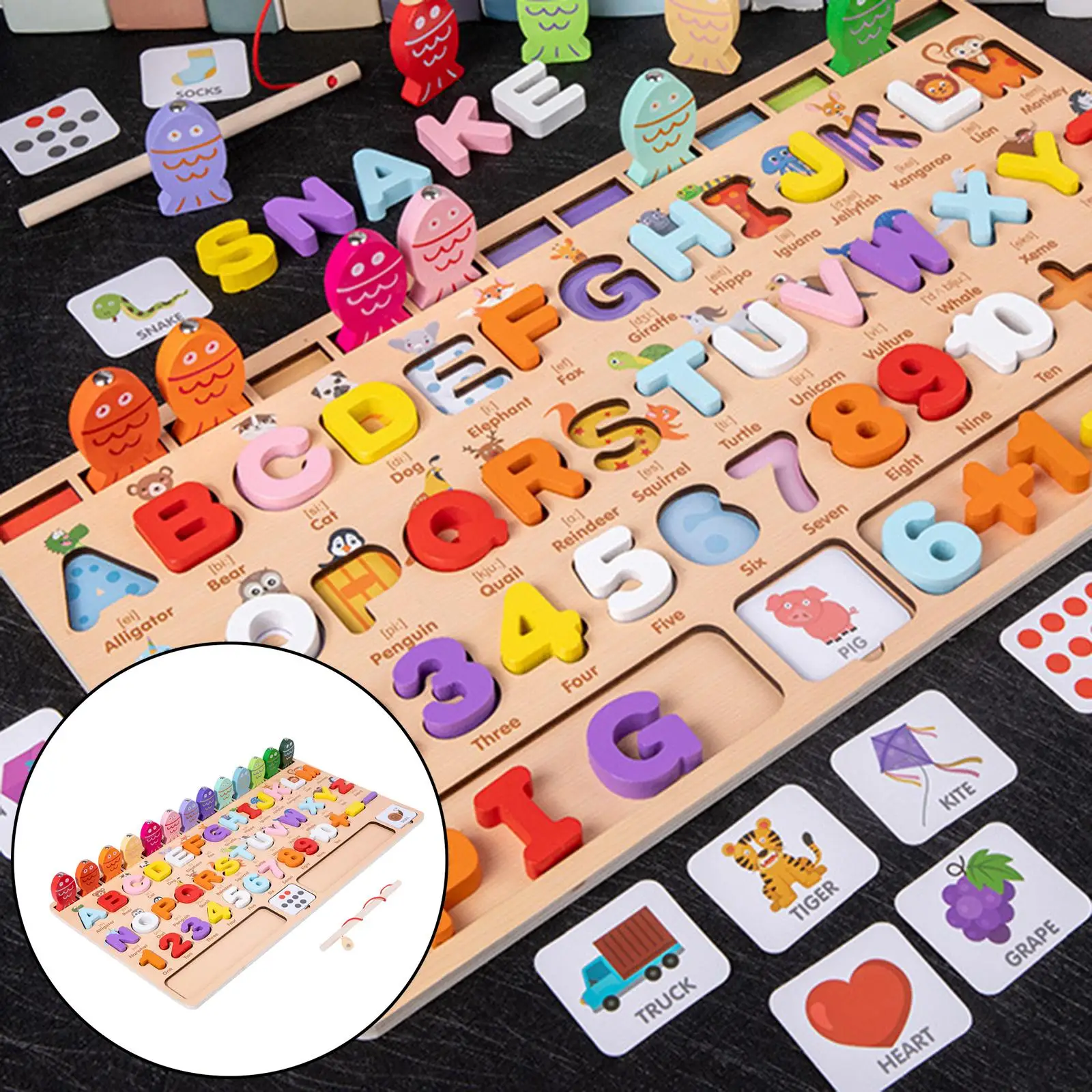 Wooden ABC Fishing Game Toy with Magnet Poles for Kindergarten Toddlers