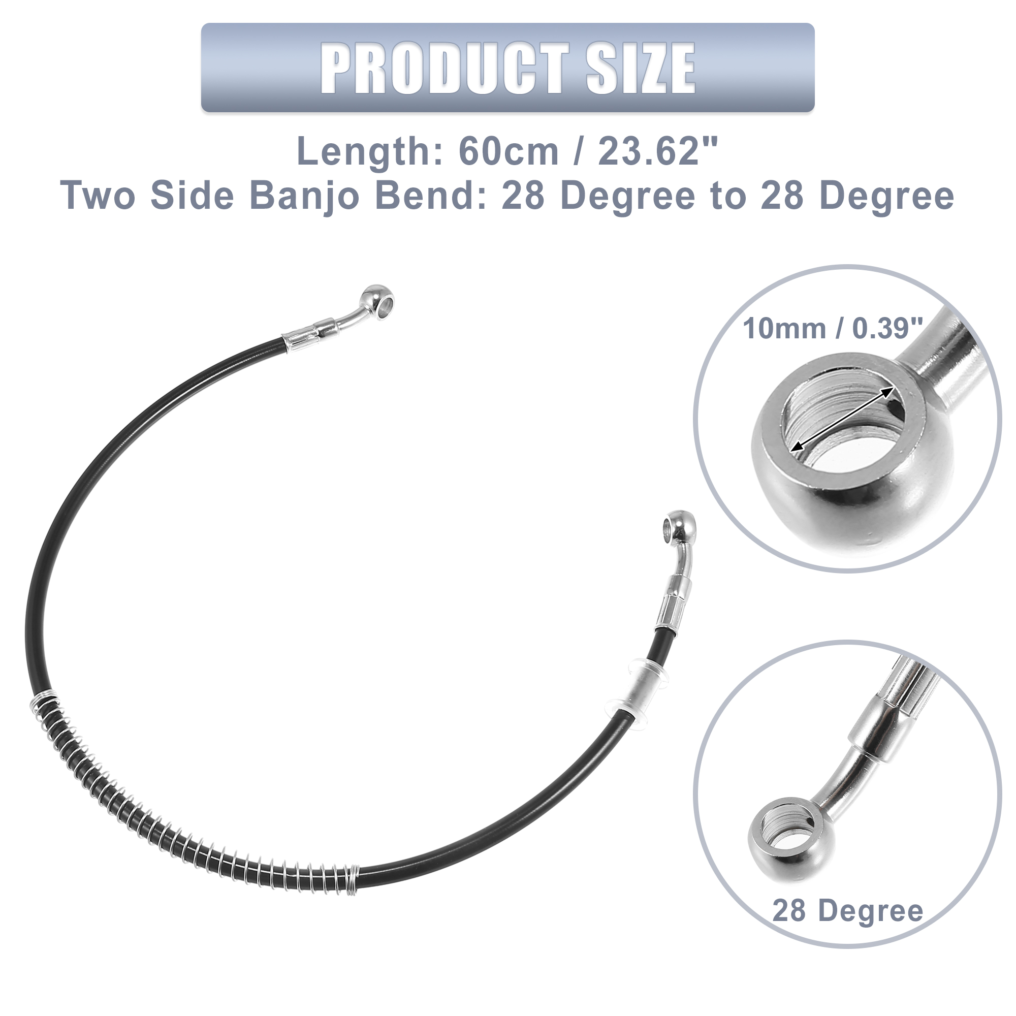 Motoforti 10 mm ID Motorrad hydraulische Bremsleitung Ölschlauch Rohr Edelstahl geflochtenes Kabel schwarz 60 cm/90 cm/130 cm 1,4 m-1,9 m – Detail 3