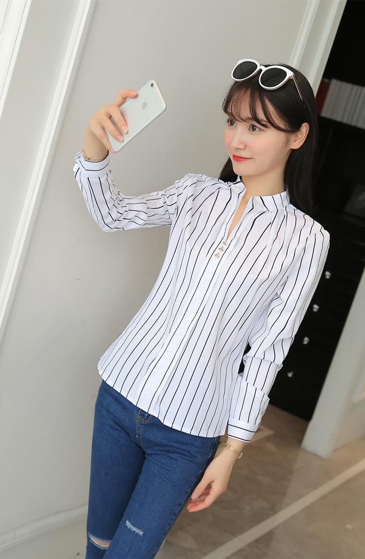 Title 31, Stripe White Women Shirt Korean Fashion Women