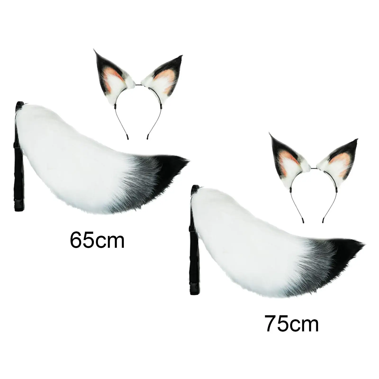 2x Plush Fox Ears and Tail Set Anime Cosplay Cat Ears Headband with Tail Hair Hoop Costume Kit Headwear Christmas Neck