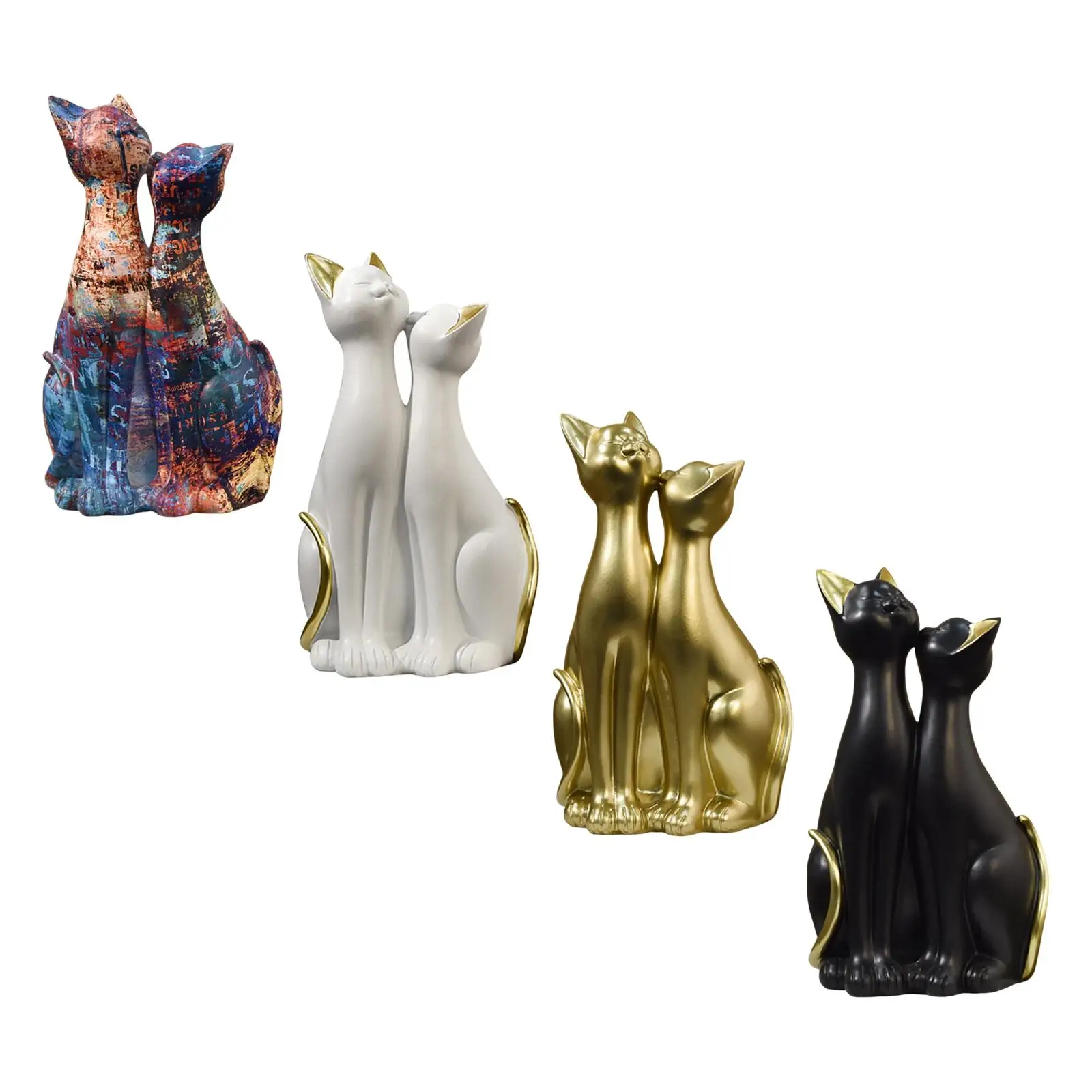 Couple Cat Statues Animals Sculpture Decor Collectible Home Resin Figurines