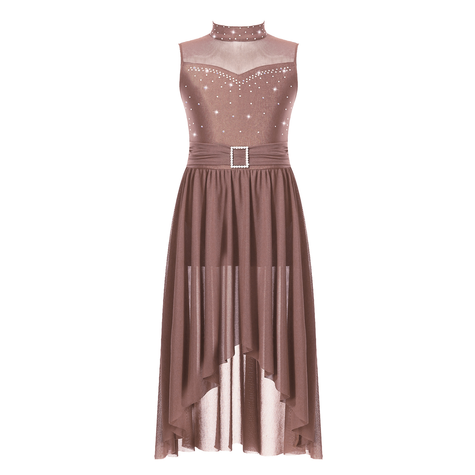 Kinder Mädchen Lyrical Modern Dance Kleid Ärmellos Hohl Strass Ballett Gymnastik Trikot Kleider Eiskunstlauf Dancewear – Detail 4