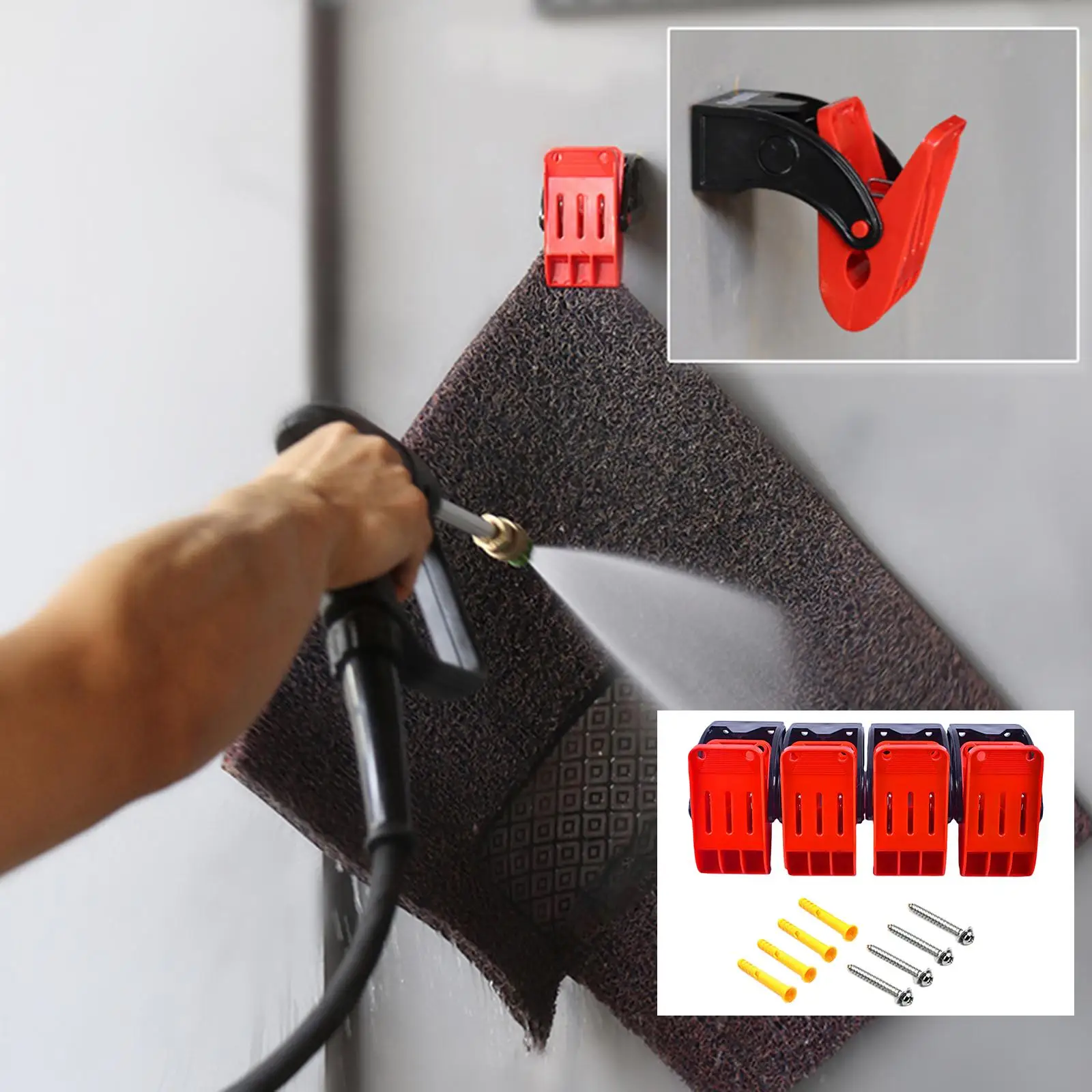 4Pcs  Fixing Clips Pad Clean Hook Heavy Duty Saving Clips Hook Fixing Clips Wash Clamp Pad Cleaning Hook Fits for Floor Mat