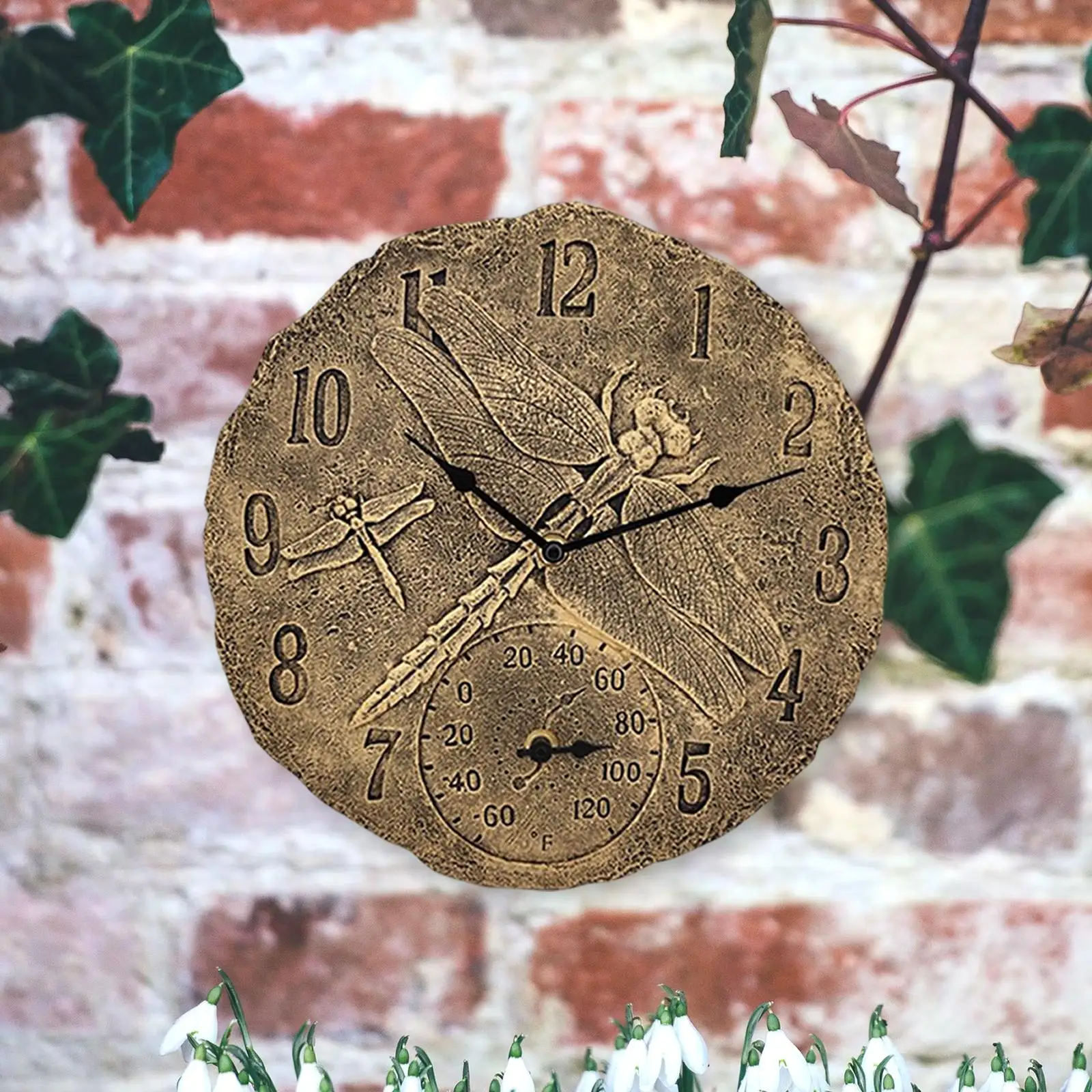 30.5cm Wall Clock Indoor Outdoor Waterproof with Temperature Display Quartz Round Clocks for Kitchen Yard Backyard Porch