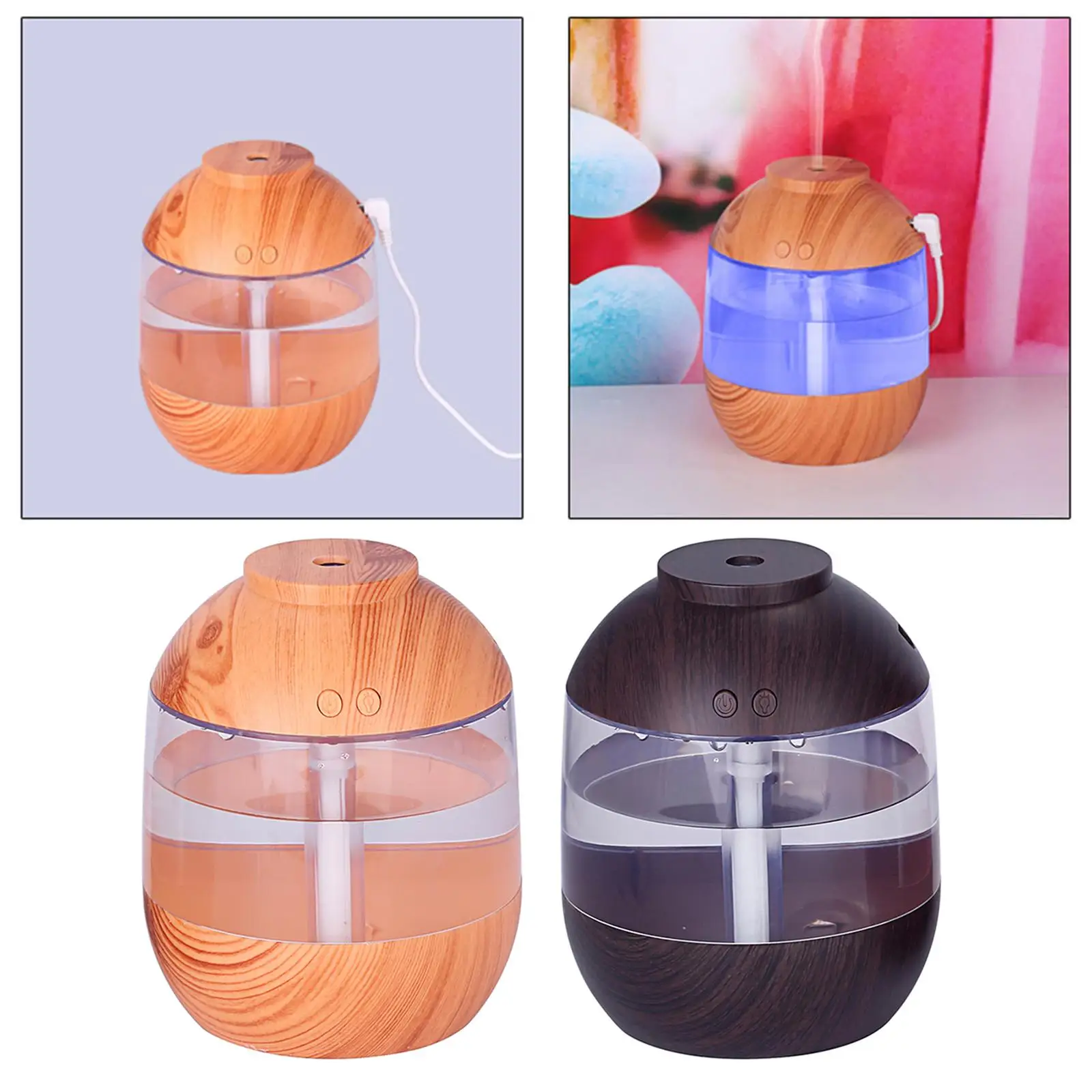 Wood Grain Cool Mist Humidifier Quite with Night Lamp USB Essential Oil for Bedroom Room