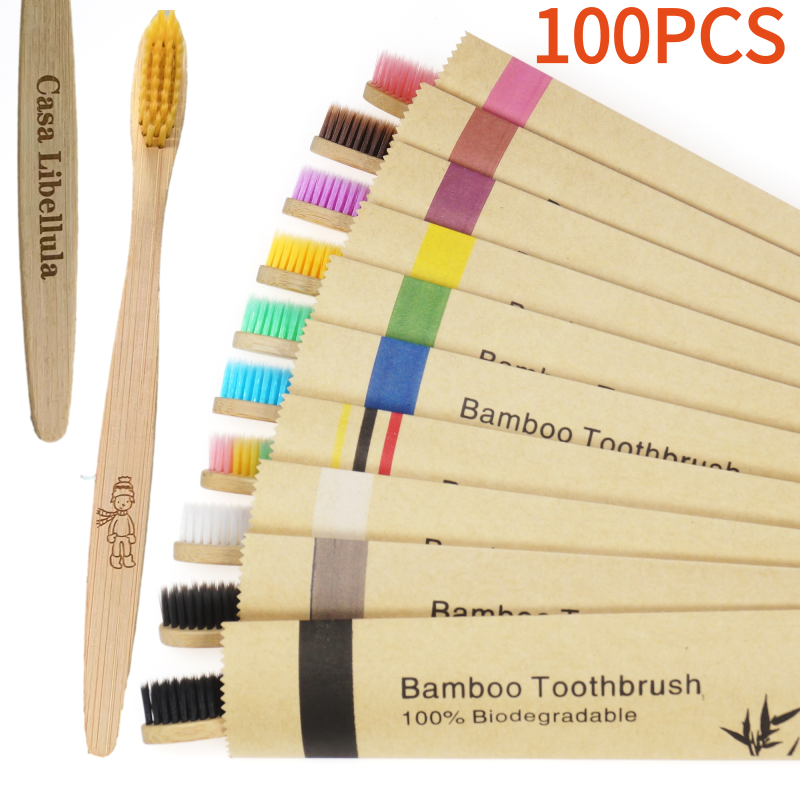 Best of Bamboo Toothbrushes 100Pcs Eco Friendly Resuable Toothbrush Adult Wooden Soft Tooth Brush Customized Laser Engraving Logo Reviews & Tips