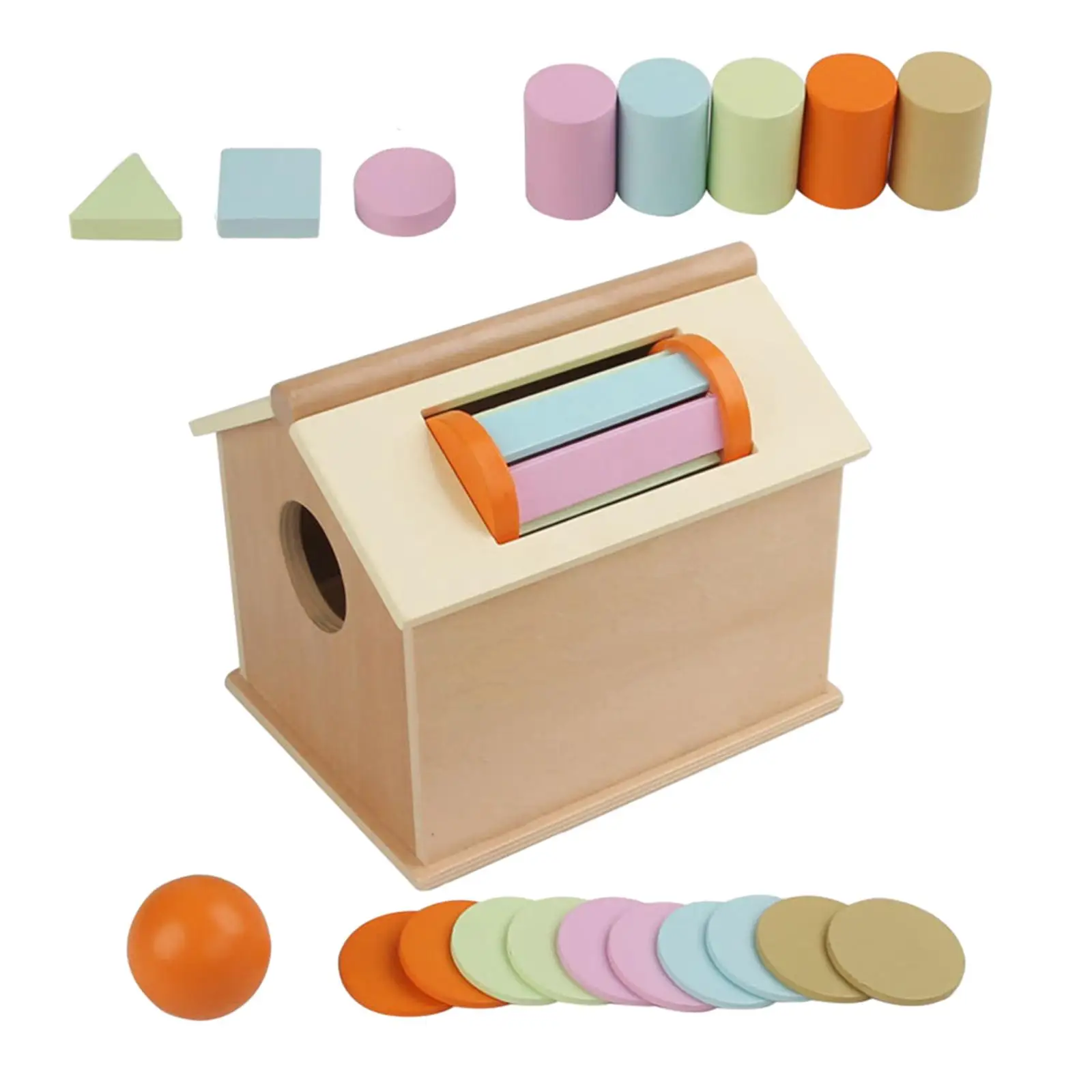 Wooden Montessori Toys Drop Box Learning Toy Wooden Toys Ball Coin Drop Toy House for 6-12 Months Baby Kids Children Girls Boys