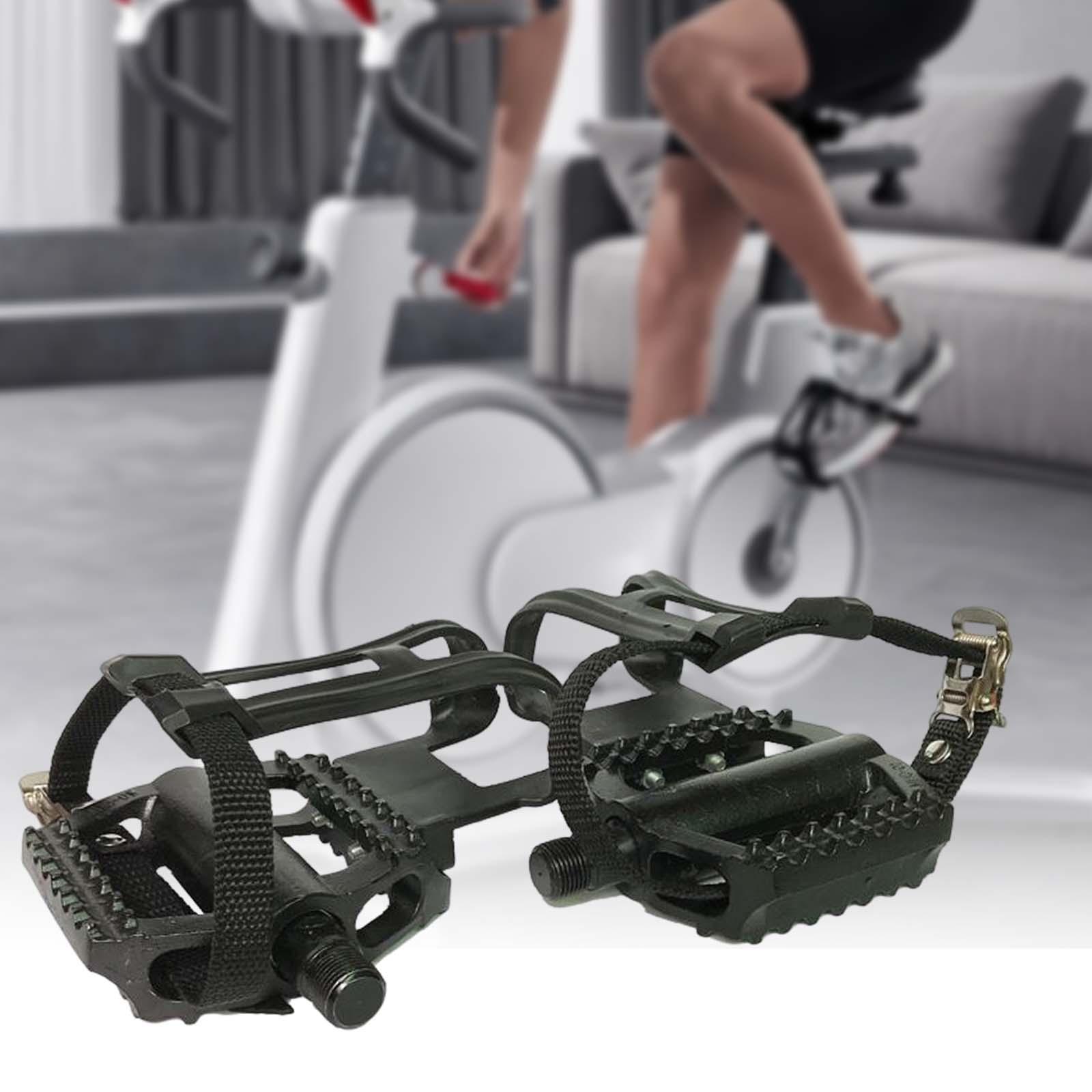 1 Pair Exercise Bike Pedals W/ Adjustable Straps 18mm Axle Platform Pedals Nonslip for Gym Cycling Indoor Parts Replacement