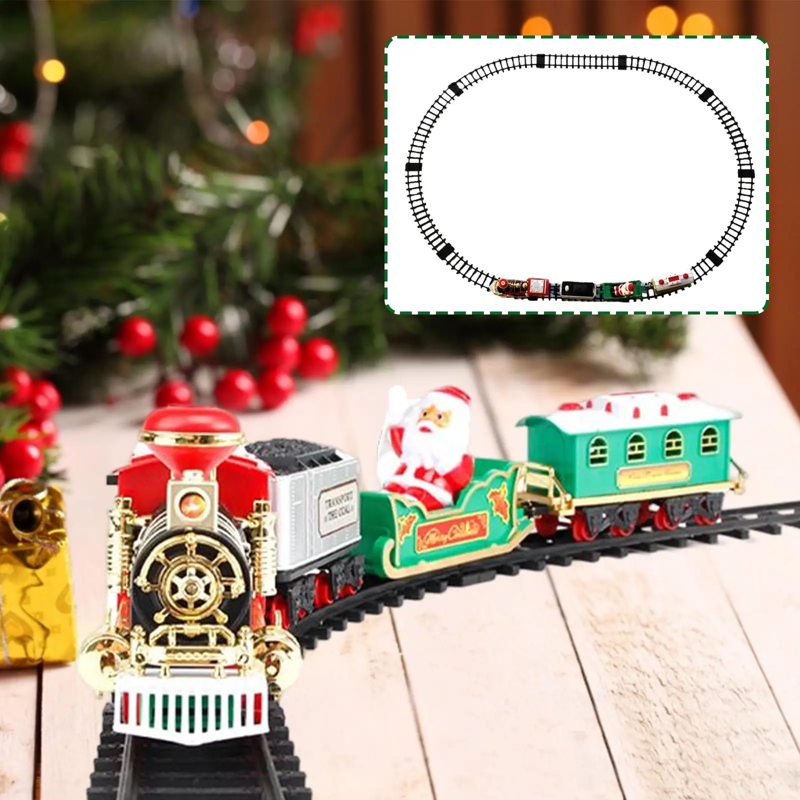 Electric Christmas Toy Train with Lights and Sounds Kid Toy Xmas Tree Decors Railway Track Set for New Year Preschool Gifts