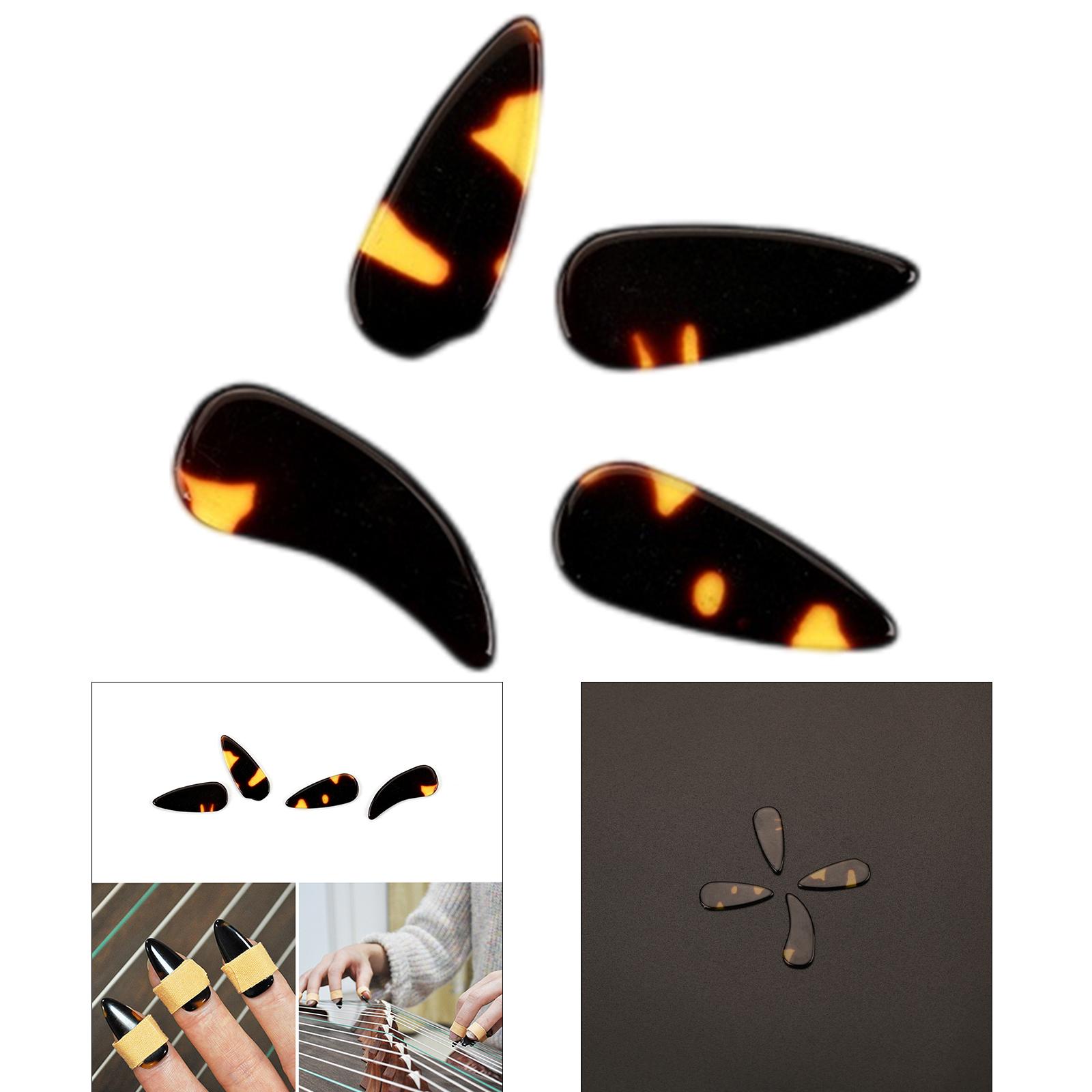 4Pcs Stringed Guitar Picks Lightweight Classical 1 Thumb+3 Finger Picks Brown Skin Proof Western Guzheng Fingerpicks for Bass