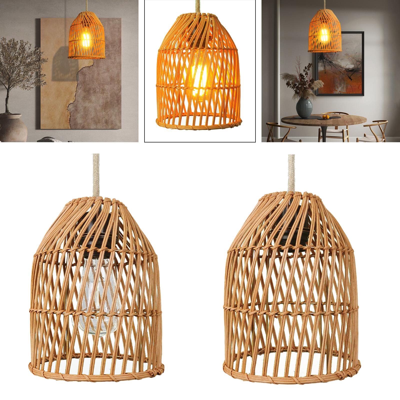 Rustic Bamboo Pendant Lamp Lampshade Hanging Ceiling Lamp Shade Weaving Hanging Lamps for Farmhouse Kitchen Decor