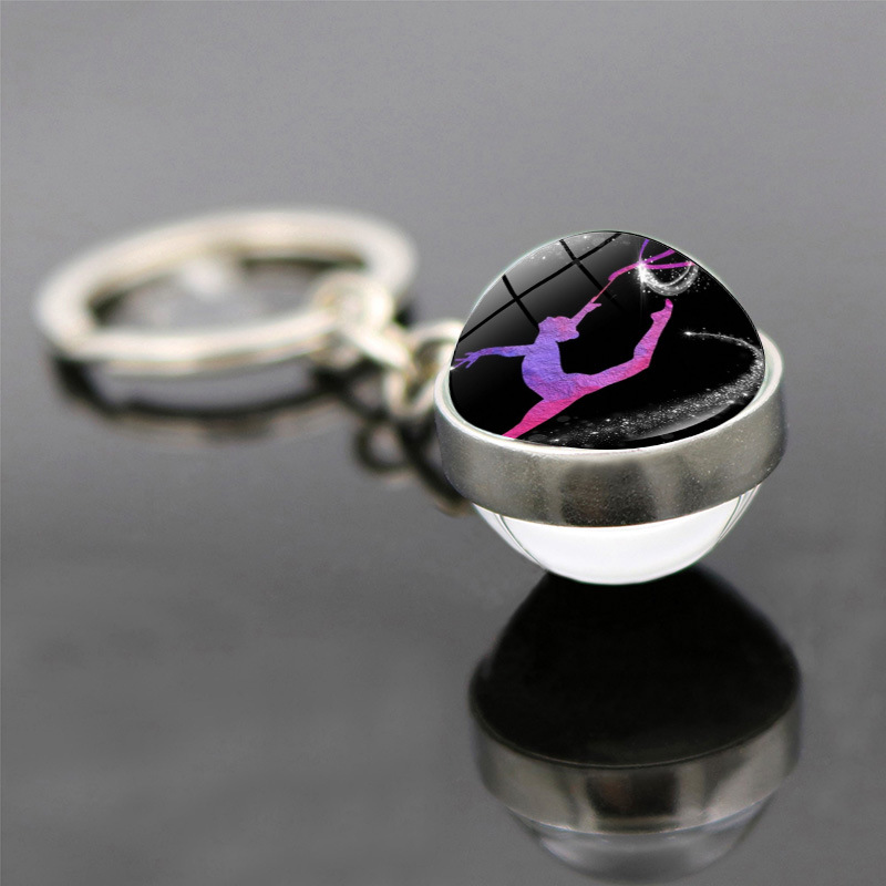 Beliebte Schmuck doppelseitige Glas Anhänger Schlüssel bund rhythmische Gymnastik Thema Schlüssel bund Anhänger Geschenk stilvoll und minimalist isch – Detail 13
