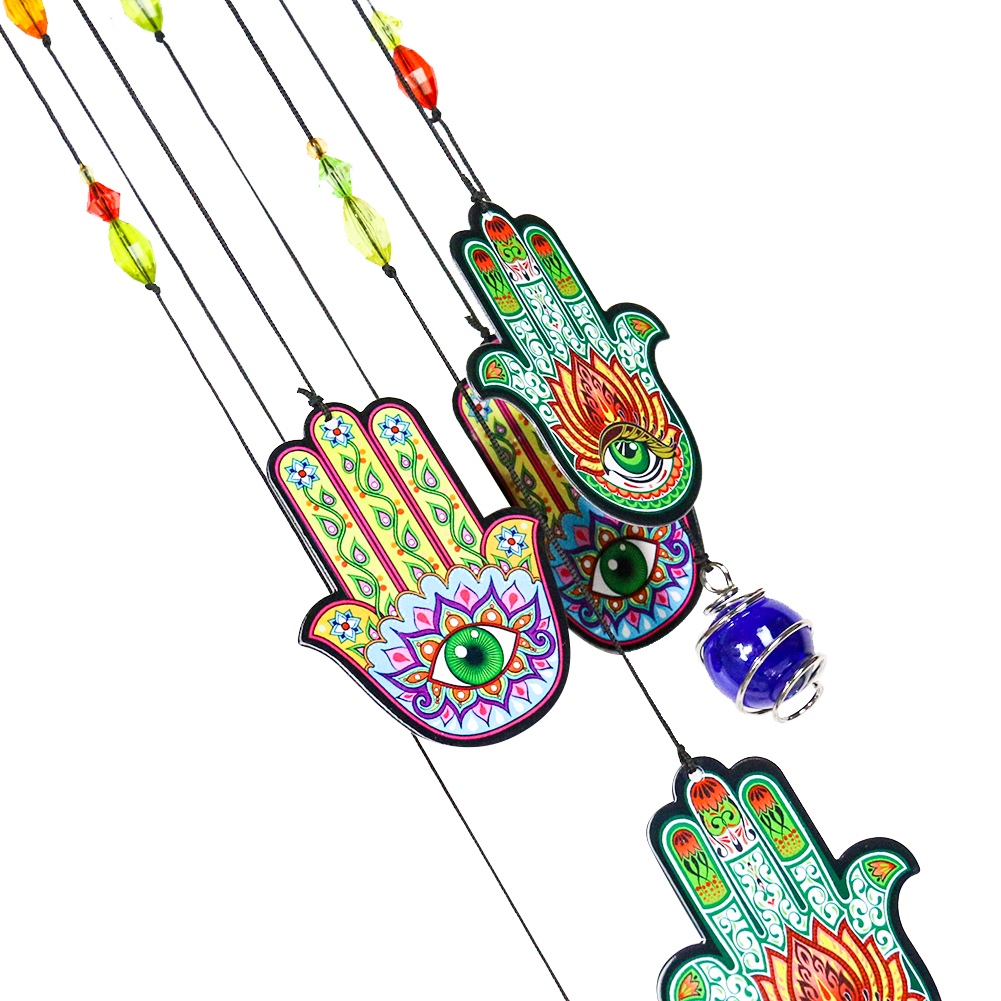 1pc Metall Fatima Hände Wind Glockenspiel Ornament Elefant Gott Farbe Glasur Druck Anhänger Amulett Glück Geschenke Feng Shui DIY Wohnkultur – Detail 3