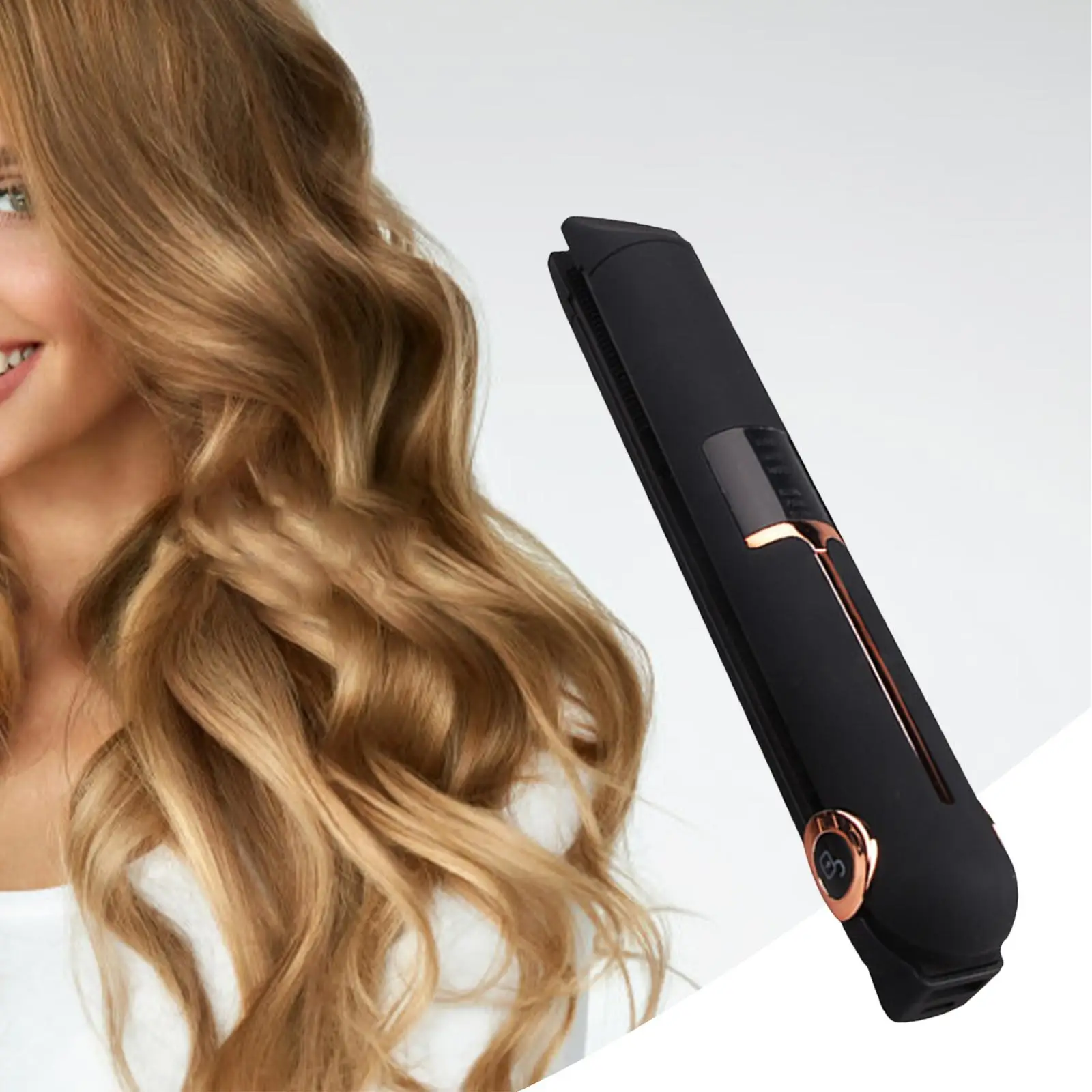 Portable Cordless Hair Curler Straightener 3-Level Temp Automatic Curling Wand Power Bank for Salon Hair Styling Straightening