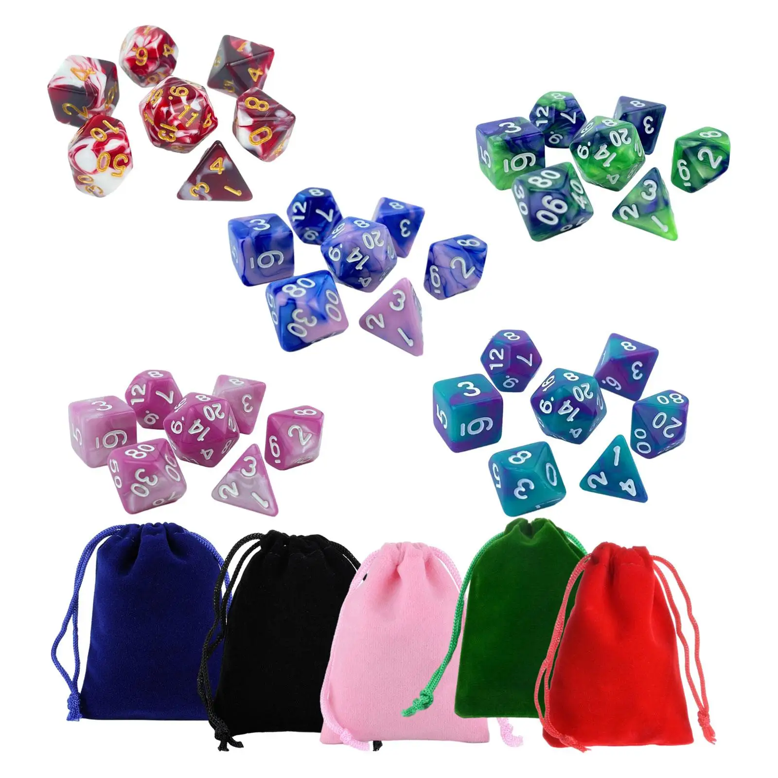 35 Pieces Polyhedral Dices Set with Drawstring Bags Family Games Accessaries Number Game Dice Games Set for Table Board Party