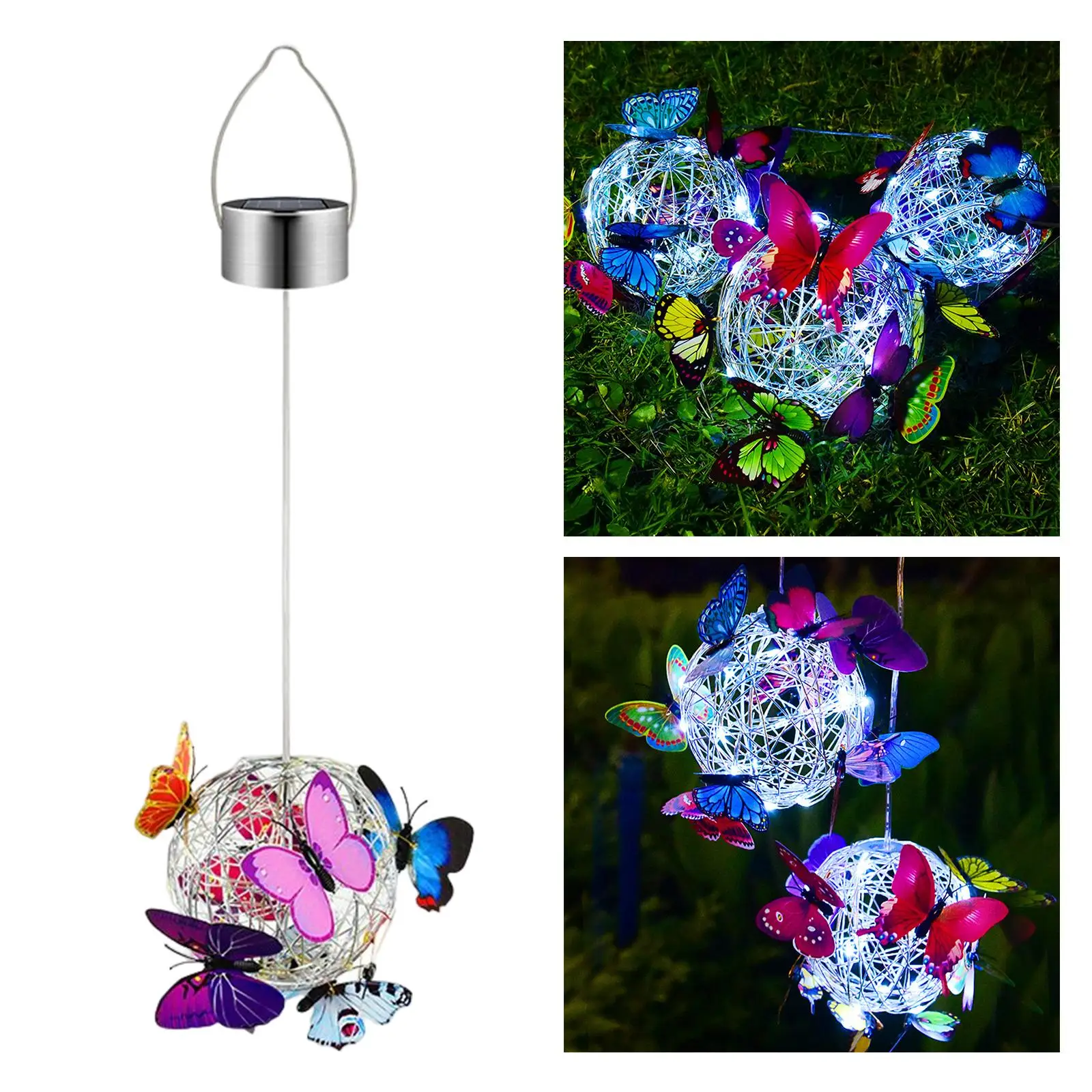 Solar Power Hanging Light Butterfly Lantern Waterproof Decorative Lamp for Walkway Pathway Patio Yard Decor