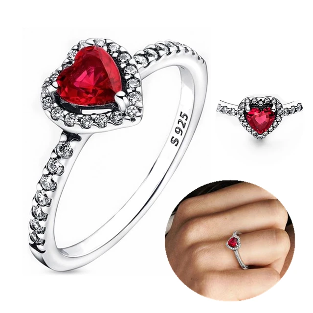 Silver Colors Ring Elevated Red Heart Ring For Women CZ Cubic Zircon Star  Moon Flower Wedding Jewelry Rings Gifts