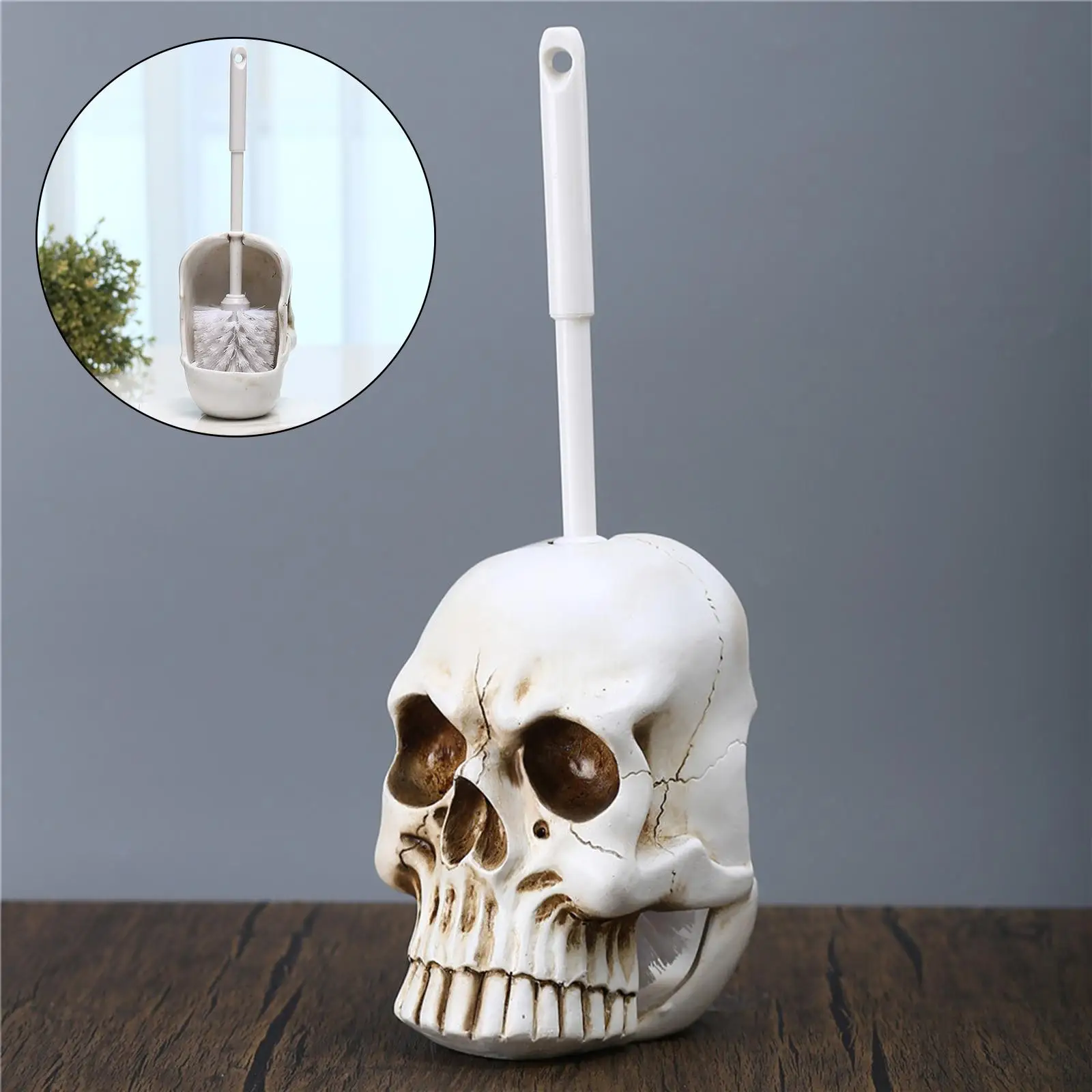 Skull Cranium Toilet Bowl Brush Holder Universal Bathroom Accessories Hygienic Gothic Resin for Gag Gift Bathroom Decorative