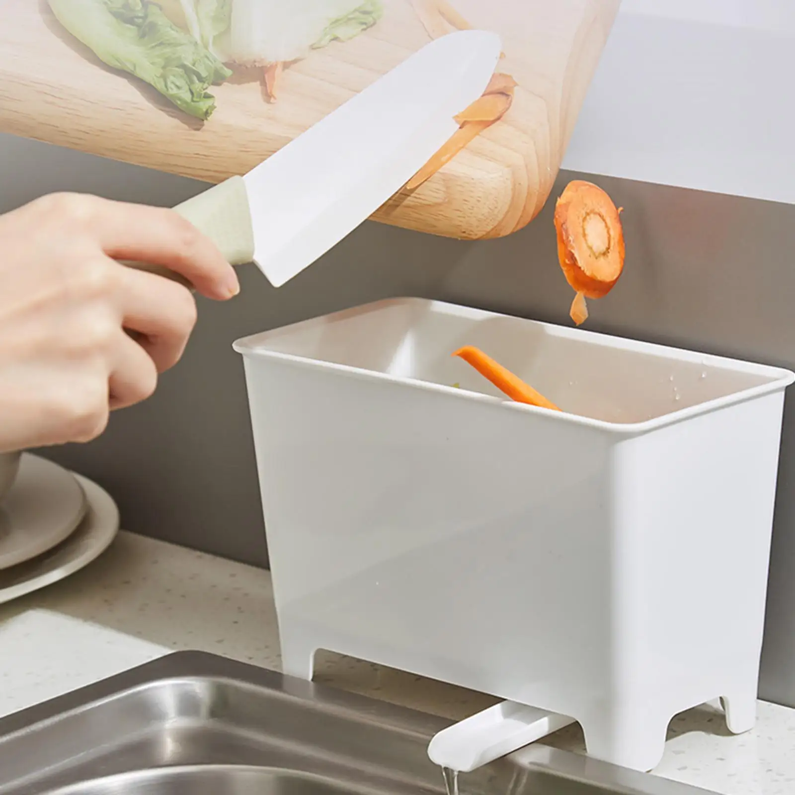 Kitchen Drainable Trash Can Sink Garbage Can Small Rubbish Bin Storage Bucket