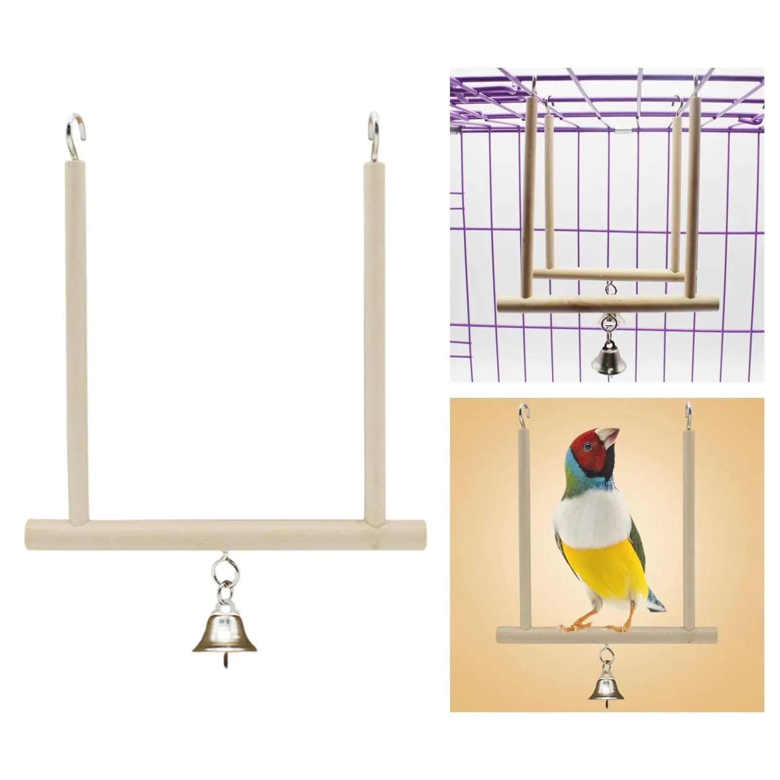  Perch Cage Hanging Toy Natural Wood Stand Parrot Bird Perch Cage Swing Wooden Perch for Macaw Parakeet Finch