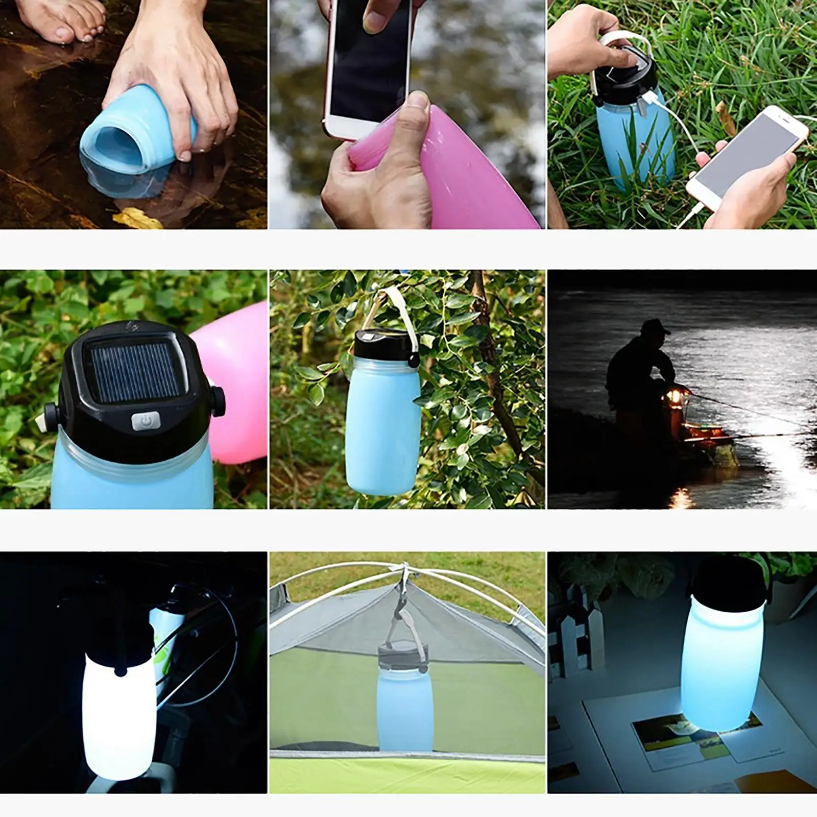 Luminous Water Cup Outdoor Camping Lamp Solar Charging Glow-In-The-Dark Tent Light Creative Water Bottle Silicone Kettle