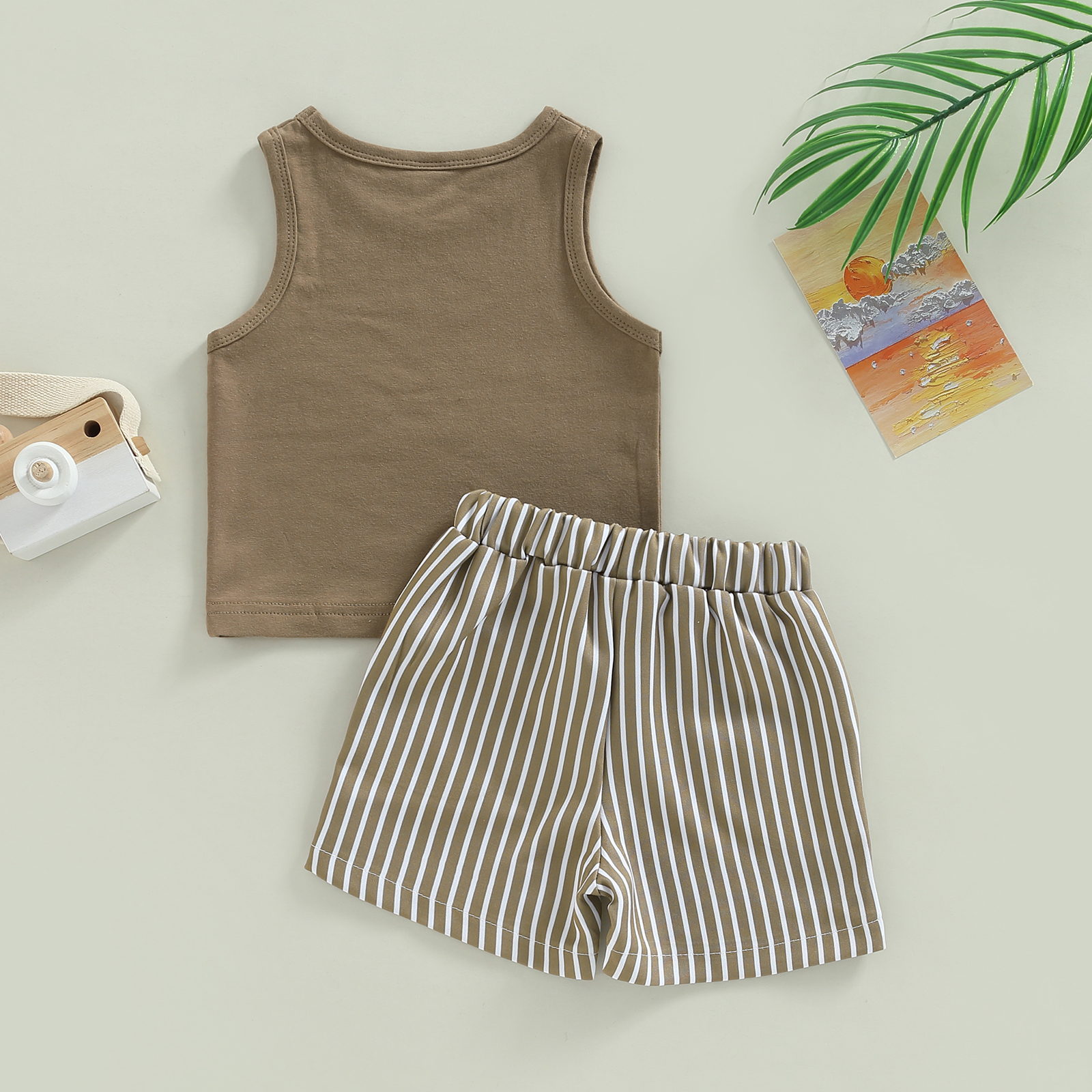 Sommer-Outfits für Neugeborene, Jungen, Briefdruck, ärmellose Tanktops und Stretch, lässige gestreifte Shorts mit Kordelzug, 0–3 Jahre – Detail 3
