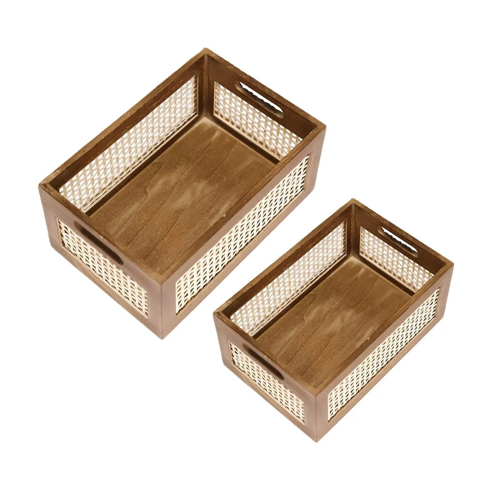 Decorative Rustic Basket Organizer Crates Wood Frame Storage Basket for Dresser Drawer Kitchen Countertop Office Desktop