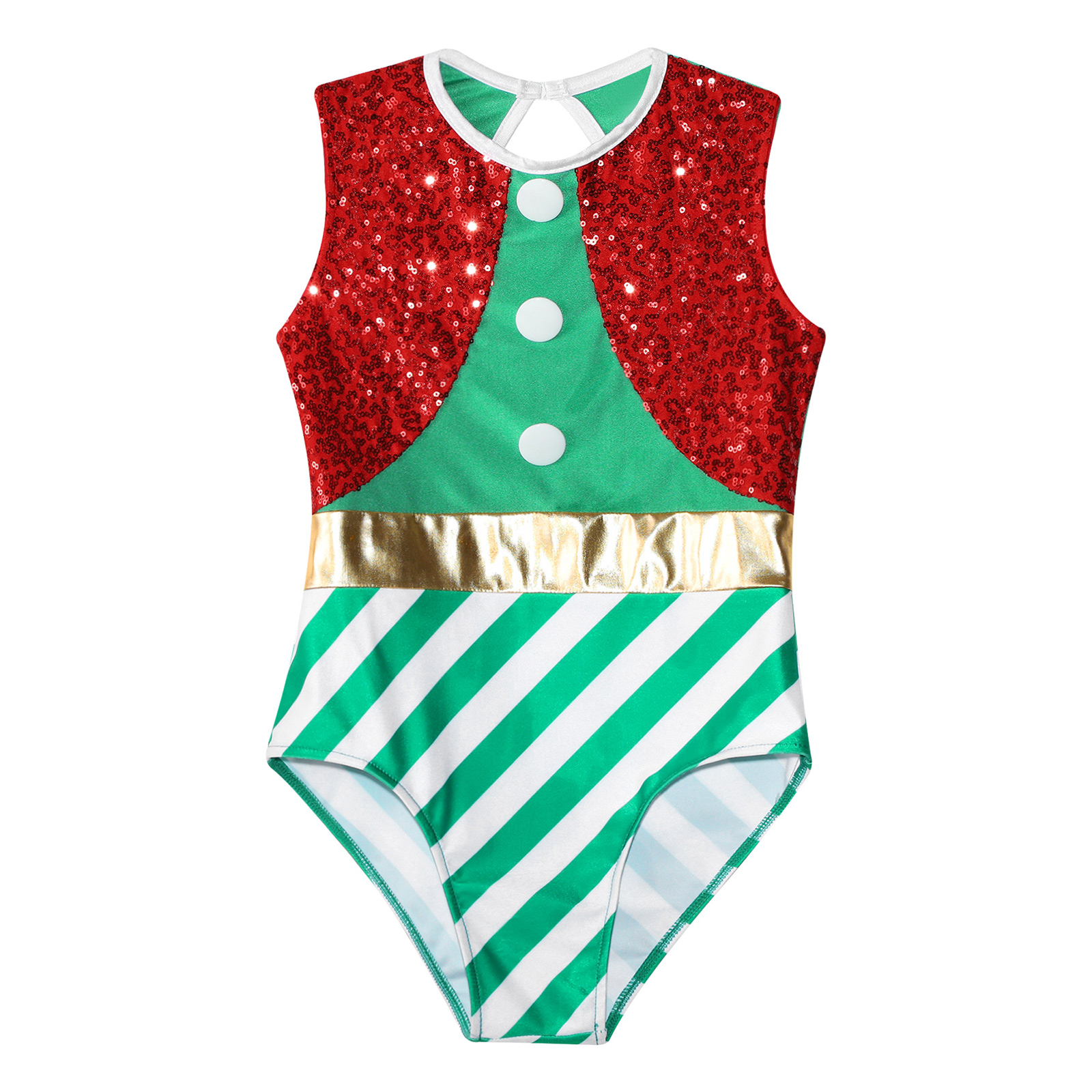 Kinder Mädchen Weihnachten Elf Santa Kostüm Langarm Streifen Gymnastik Trikot Ballett Tanz Overall Weihnachten Neujahr Party Tanz kleidung – Detail 26