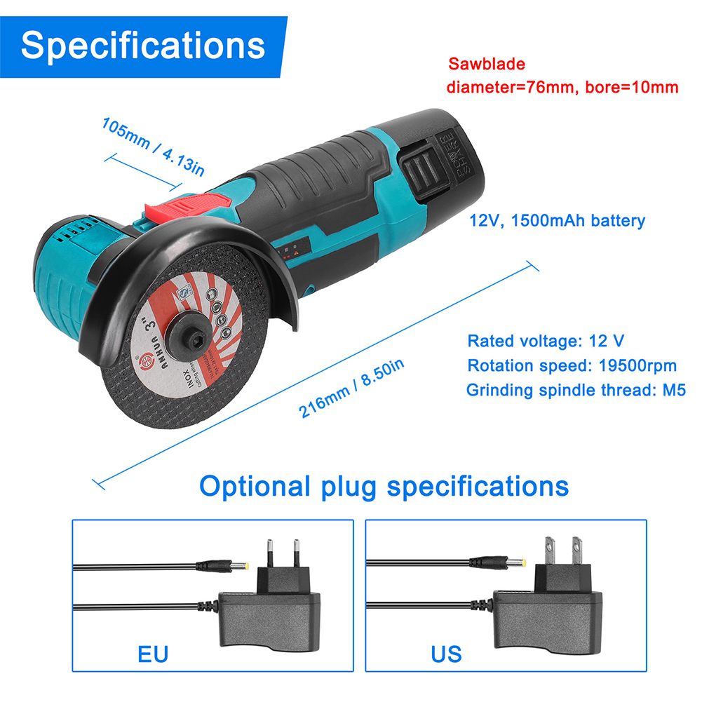 Title 3, Smerigliatrice angolare 12V 19500 giri/min con ...