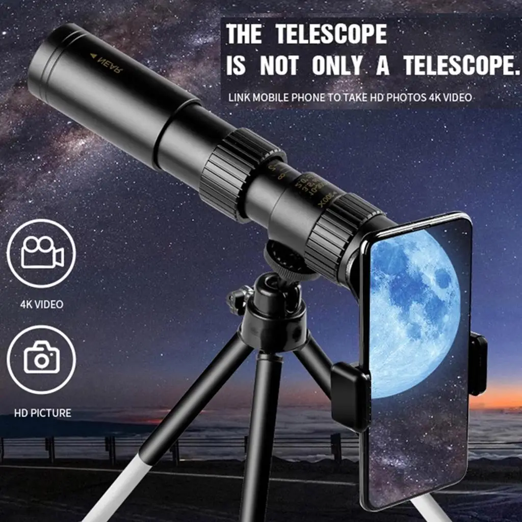 Portale Monocular Telescope 30x25 Anti-fog Spotting Scope Phone Mount Clip