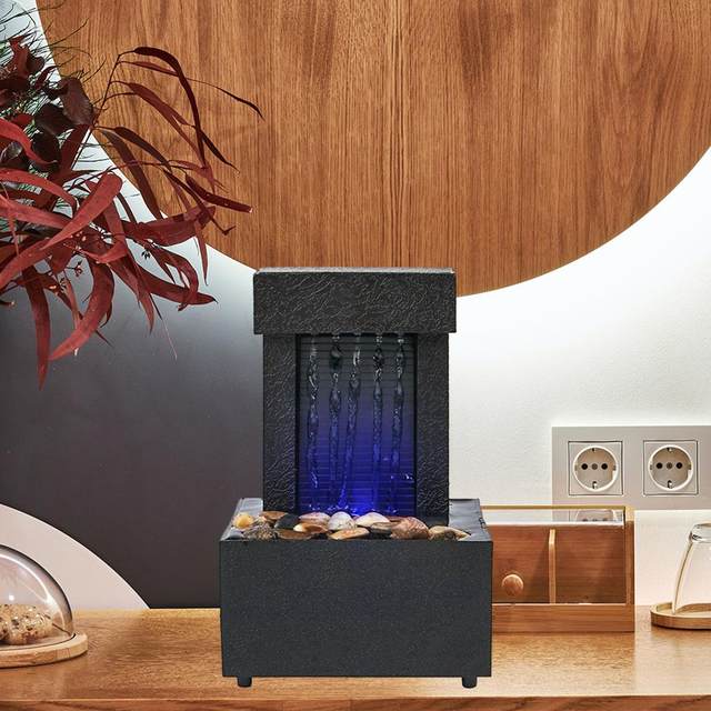 thumbnail image 2 of Indoor Tabletop Water Fountain With Light Show – Battery Or USB Powered, Includes River Rocks, For Office & Home Decor 2 of 12