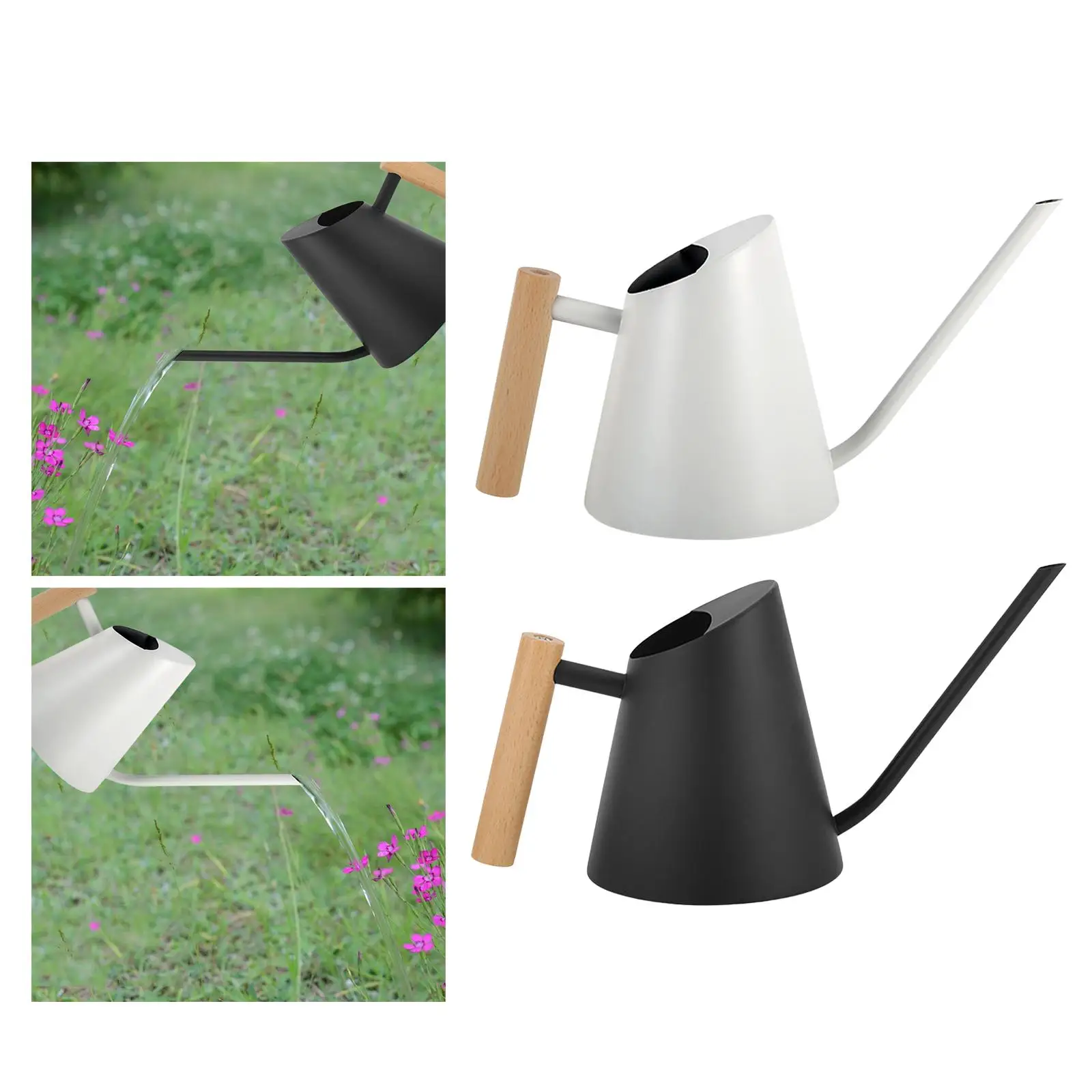 Watering Pot Wooden Handle Long Mouth Watering Flower Kettle for Garden Decorative