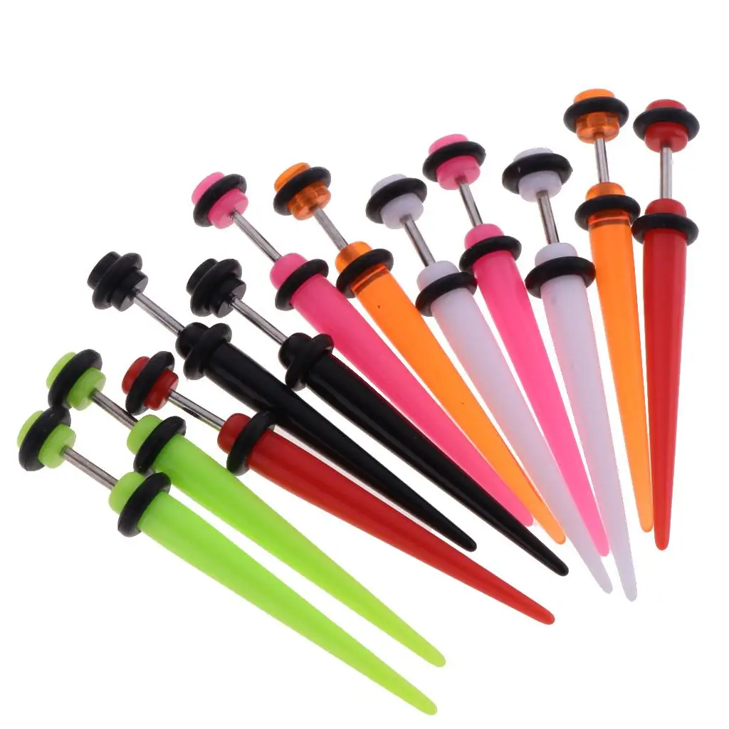 12pcs Assorted Color  Cheater Stretcher Long Taper Plug Steel Pin 