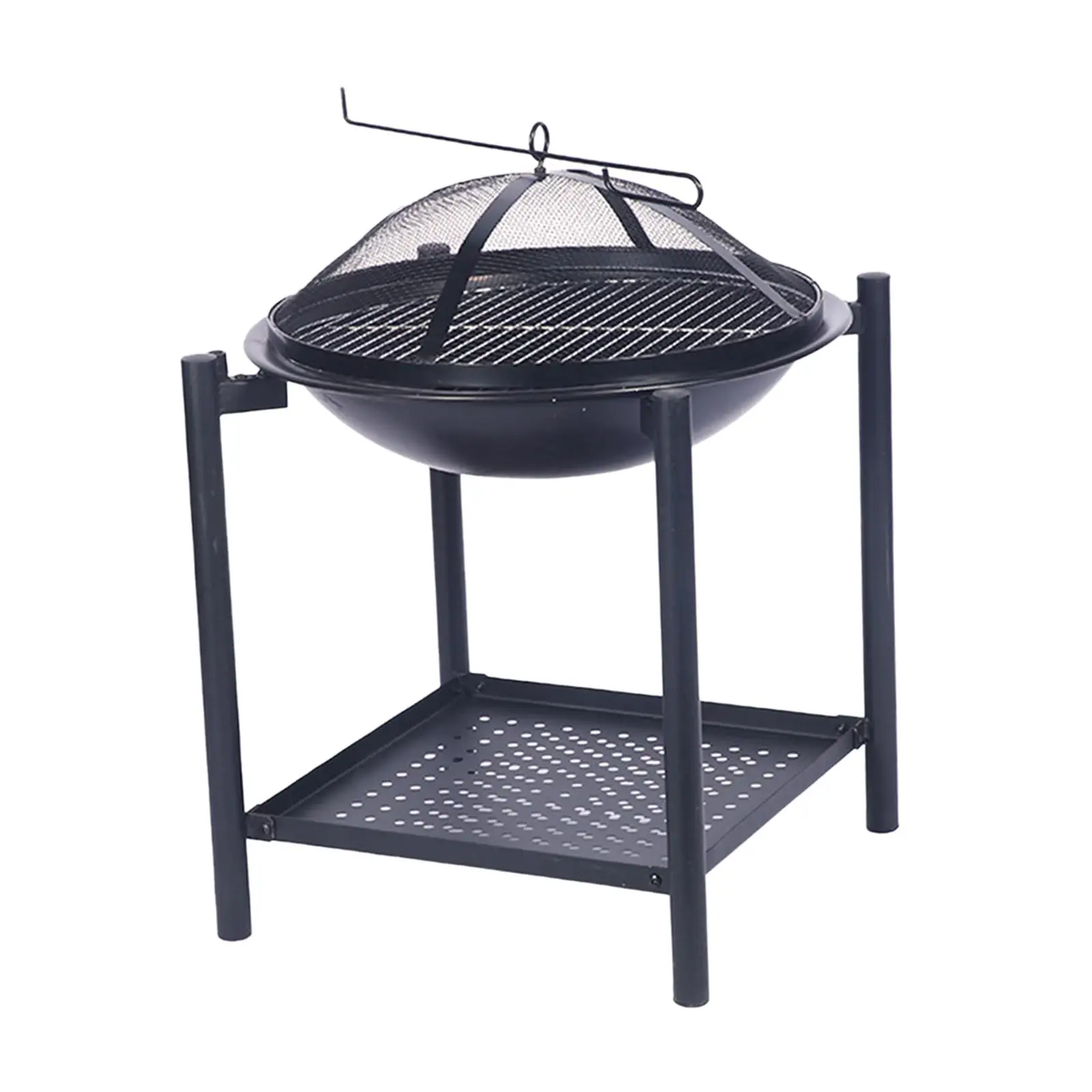 Fire Pit with Mesh Spark Screen Wood Burning Easy to Assemble with Grill with Storage Compartment for Wood Heater for Barbecue