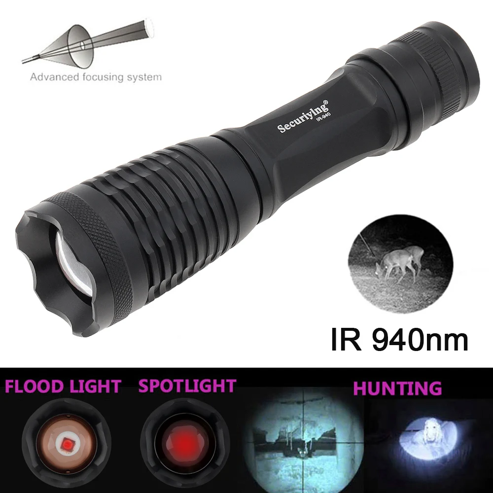 Zoomable LED Hunting Flashlight, radiação infravermelha, IR