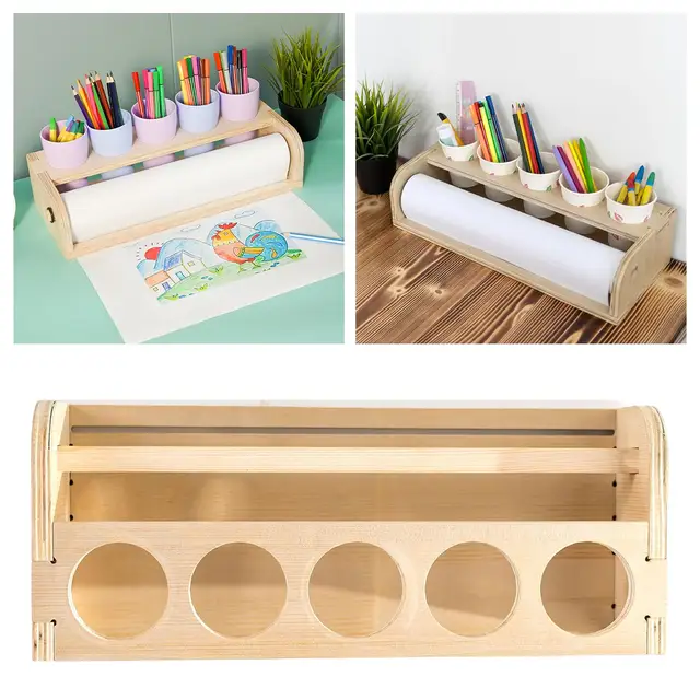 Wooden Holder Tabletop Paper Roll Dispenser W/ 5 Hole Kids DIY Painting  Drawing Tool Parchment Dispenser for DIY Art Painting - AliExpress