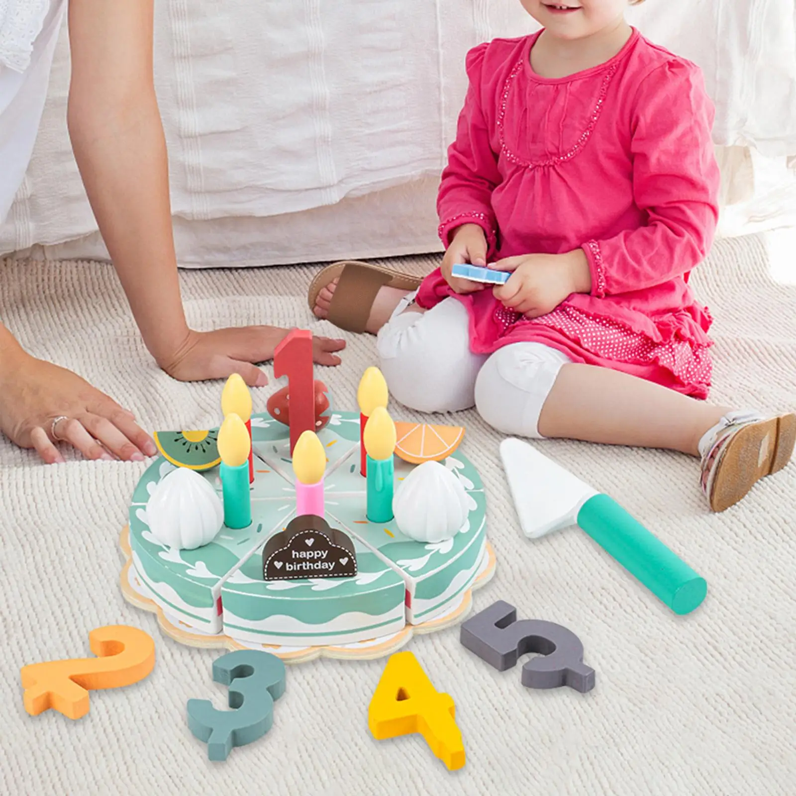 Birthday Cake Cutting Toy Gift Playset with Candles Fruit Accessories for Girls and Boys Kids Toddlers Preschool Children
