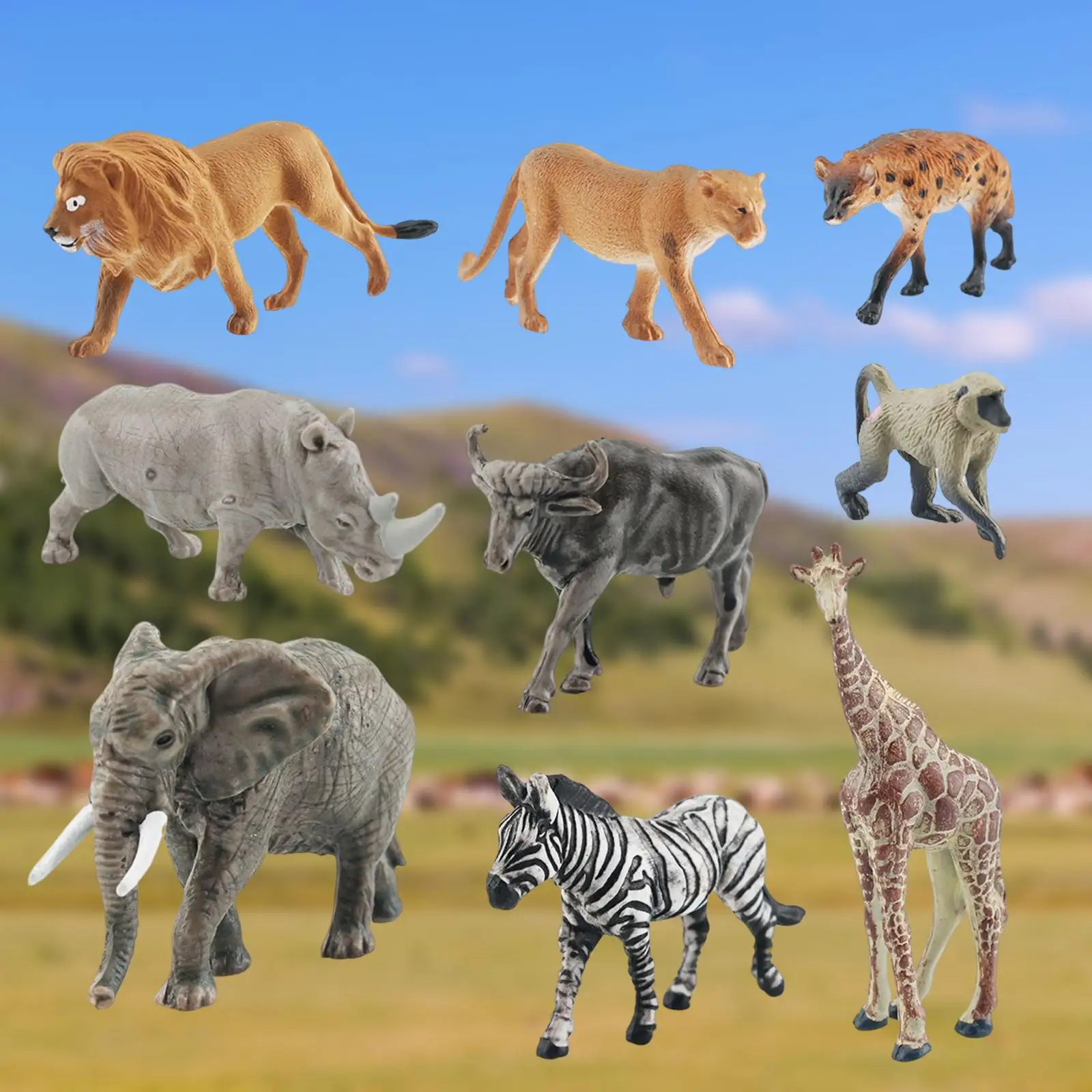9 Pieces Lifelike Wildlife Animal Miniature Statues for Party Favors Diorama