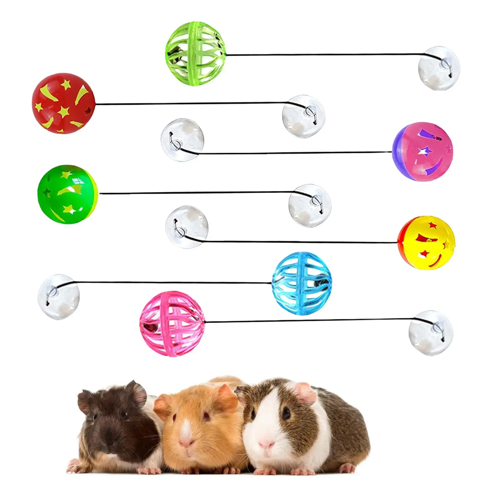 7x Toy Bell Balls with Sucker Interactive Toy for Lizards Reptile Chinchilla